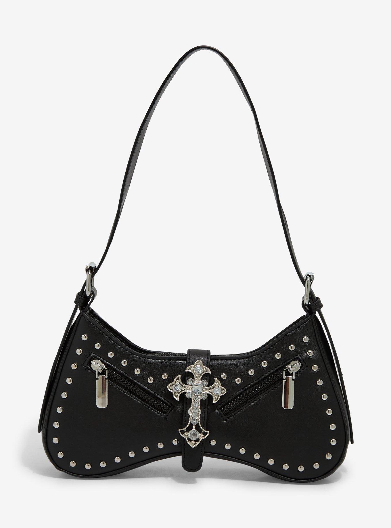 Black Cross Stud Shoulder Bag, , hi-res