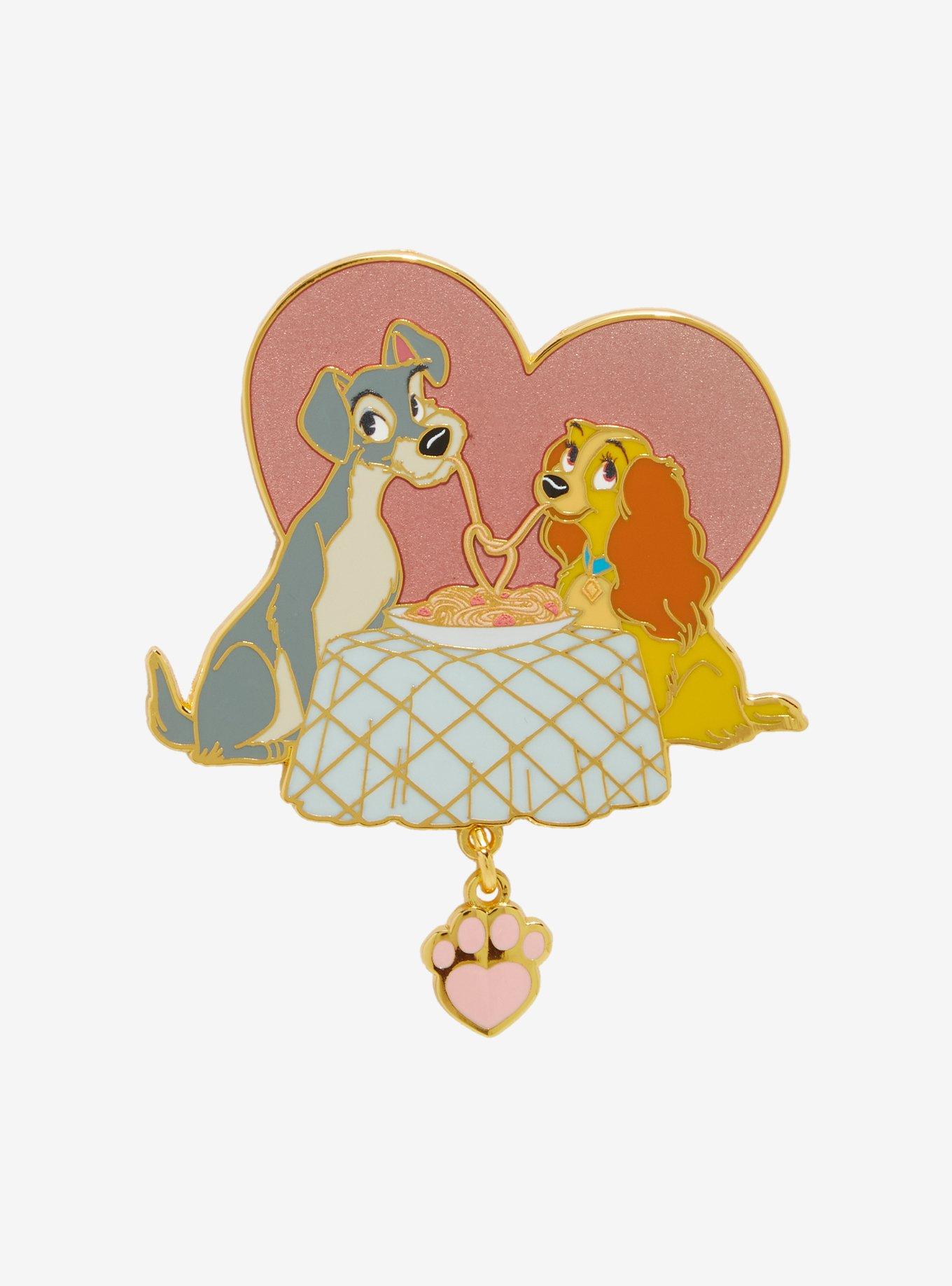 Disney Lady and the Tramp Spaghetti Dinner Heart Dangling Enamel Pin — BoxLunch Exclusive, , hi-res