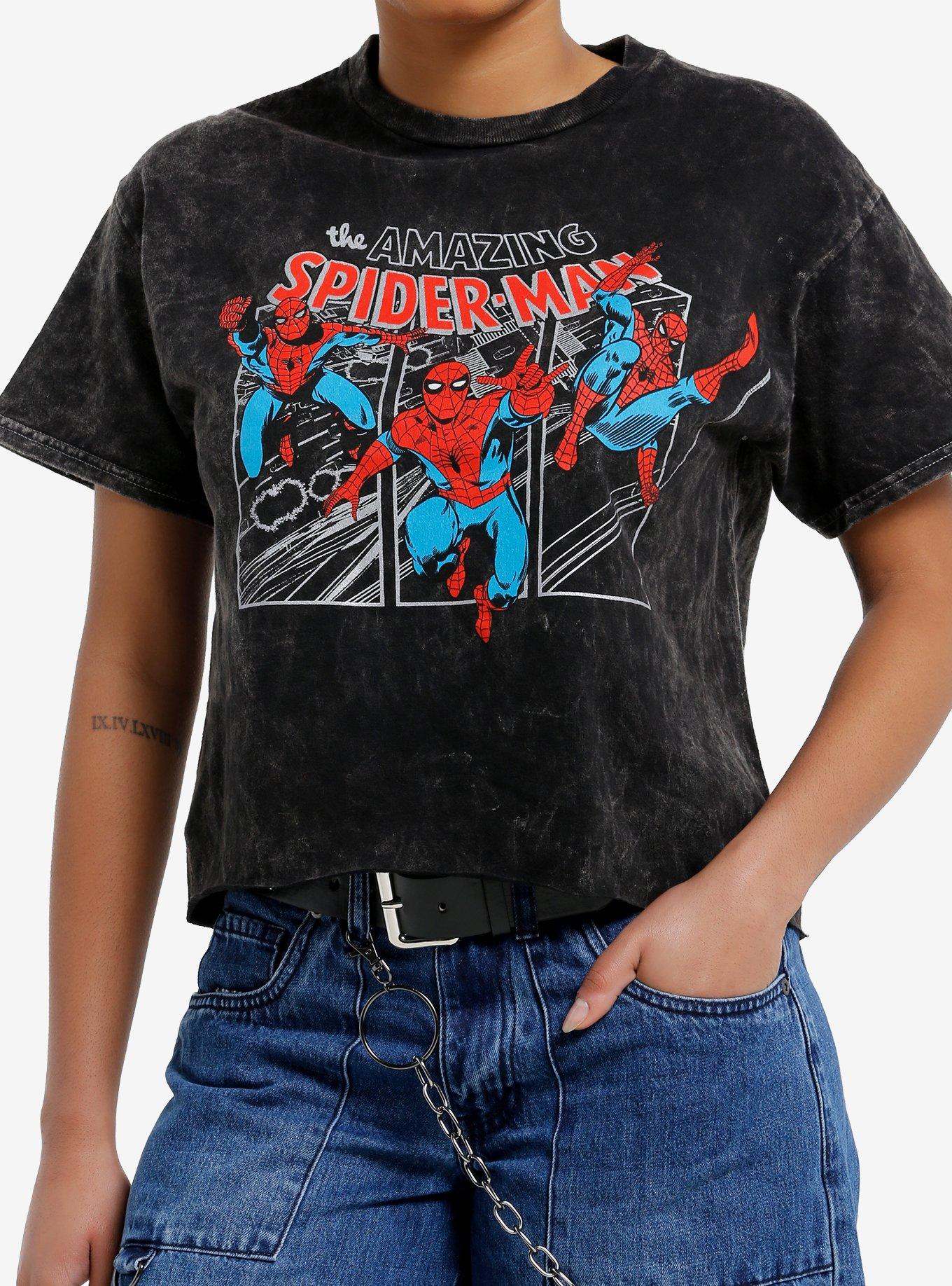 Marvel The Amazing Spider-Man Three Panel Dark Wash Girls Skimmer T-Shirt, , hi-res