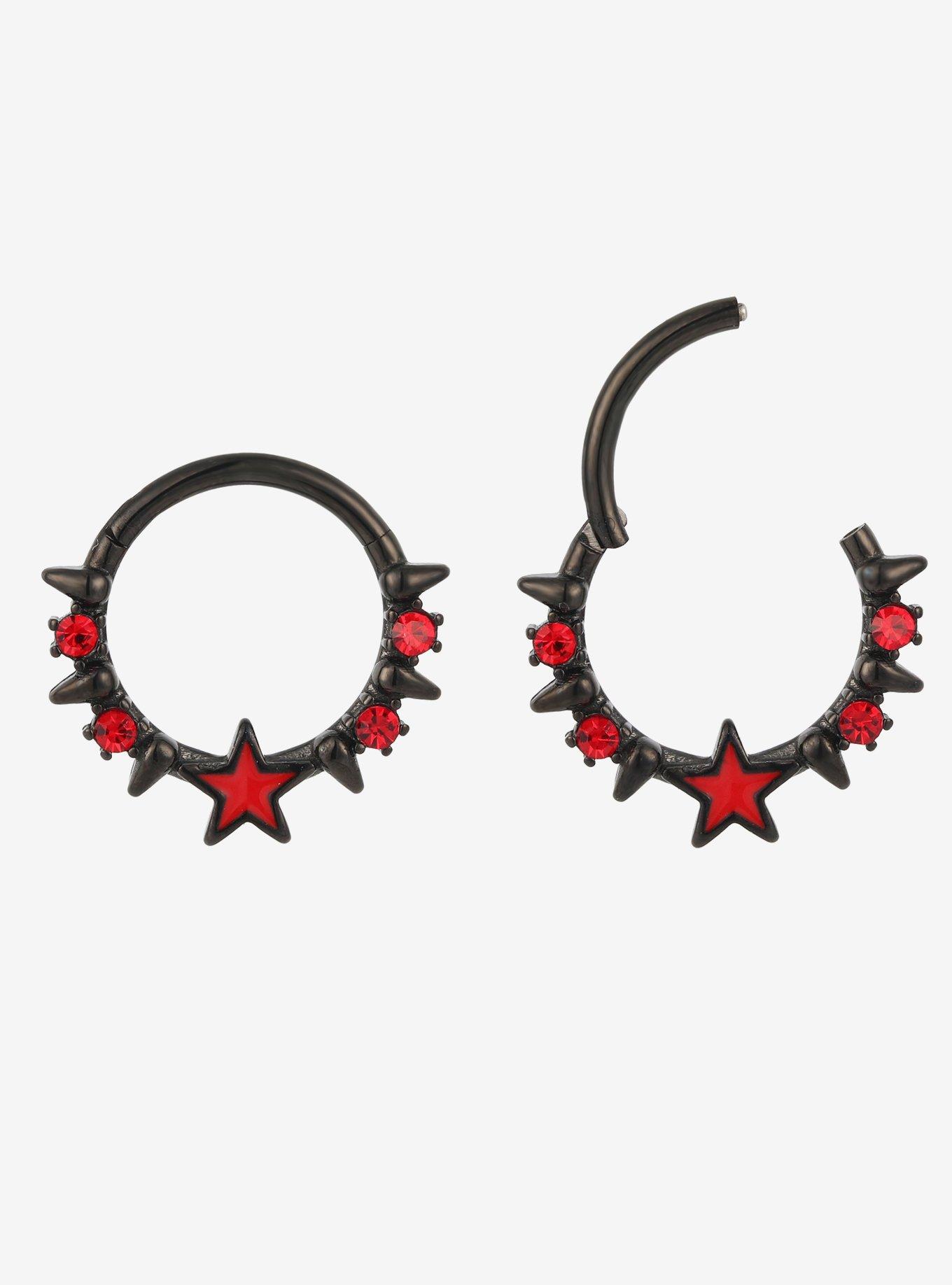 14G Steel Red Star Spike Hinged Clicker, , hi-res