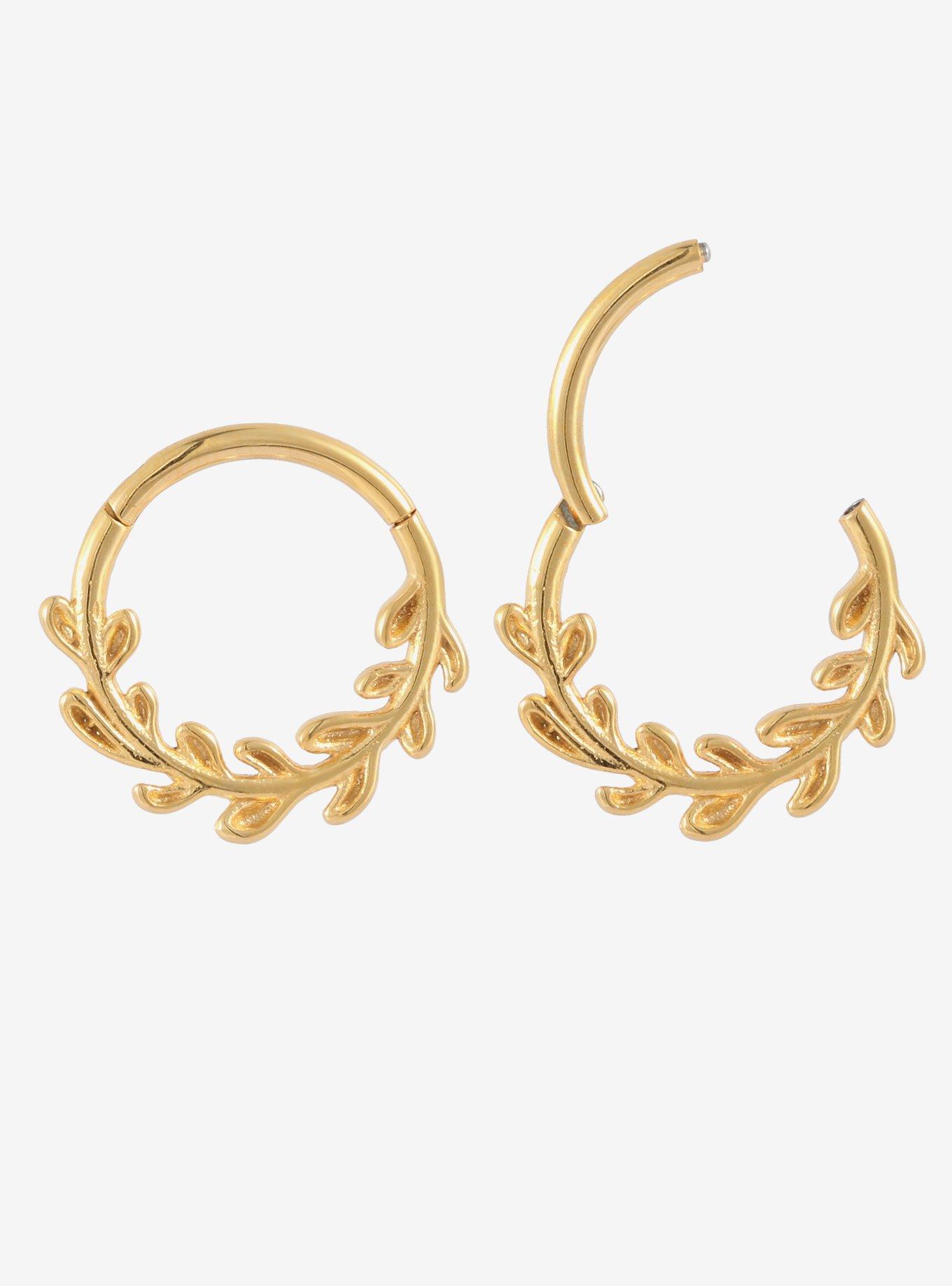 14G Steel Gold Leaf Hinged Clicker, , hi-res