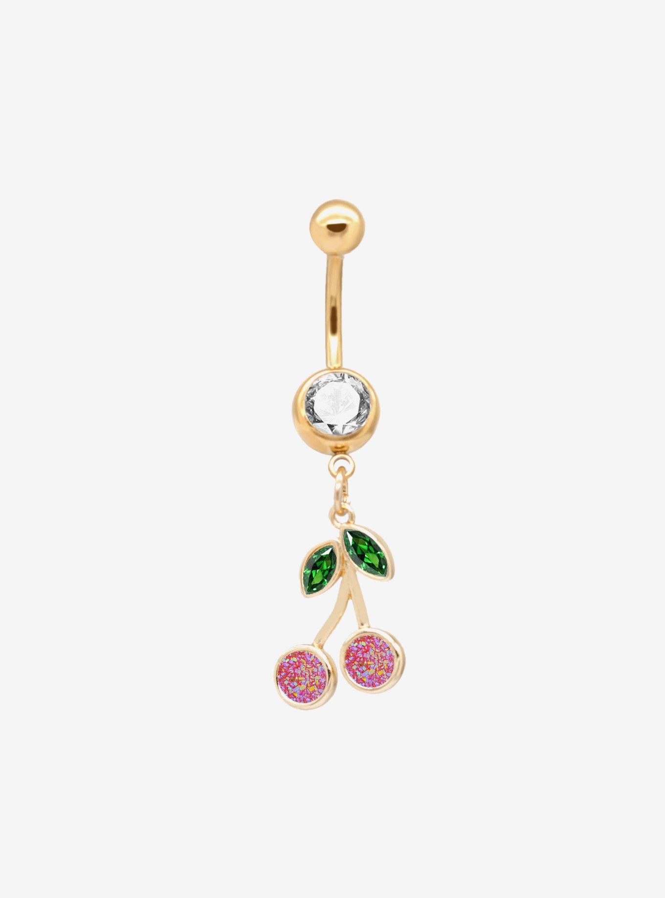 14G Steel Cherry Navel Barbell, , hi-res