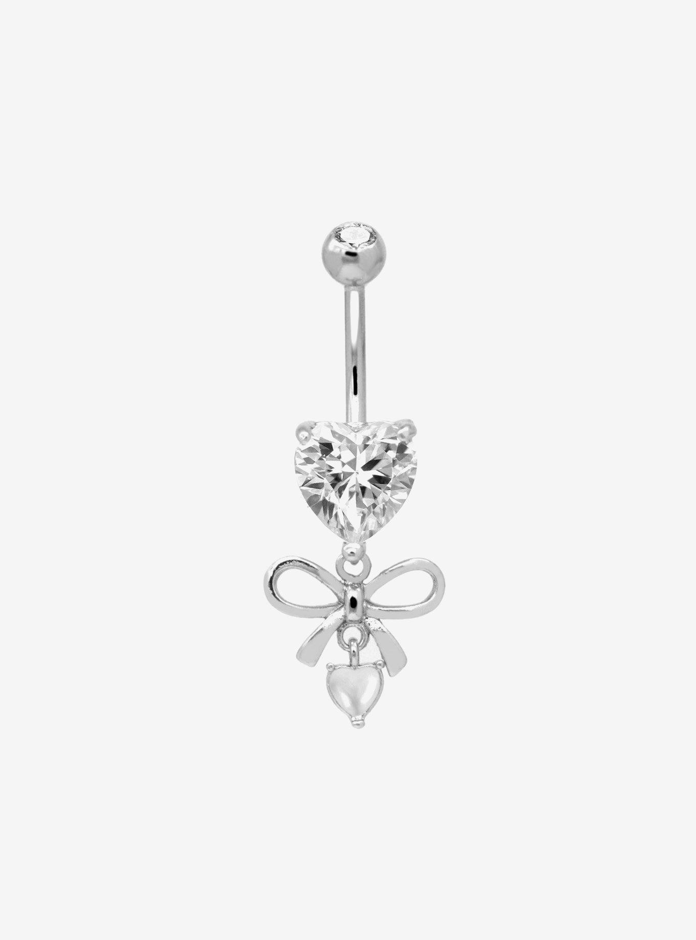 14G Steel Heart Bow Navel Barbell, , hi-res
