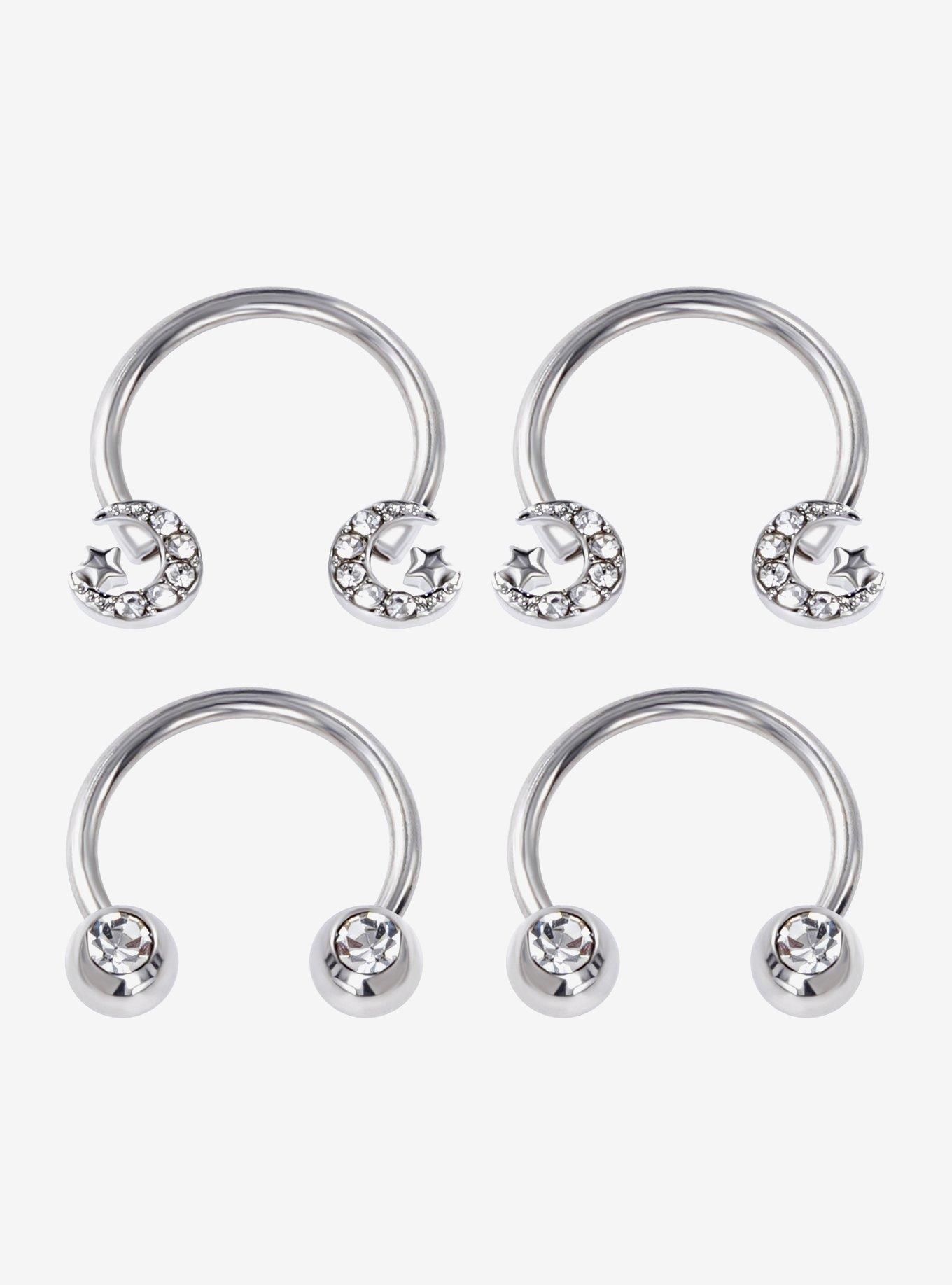 Steel Moon Star Bling Circular Barbell 4 Pack