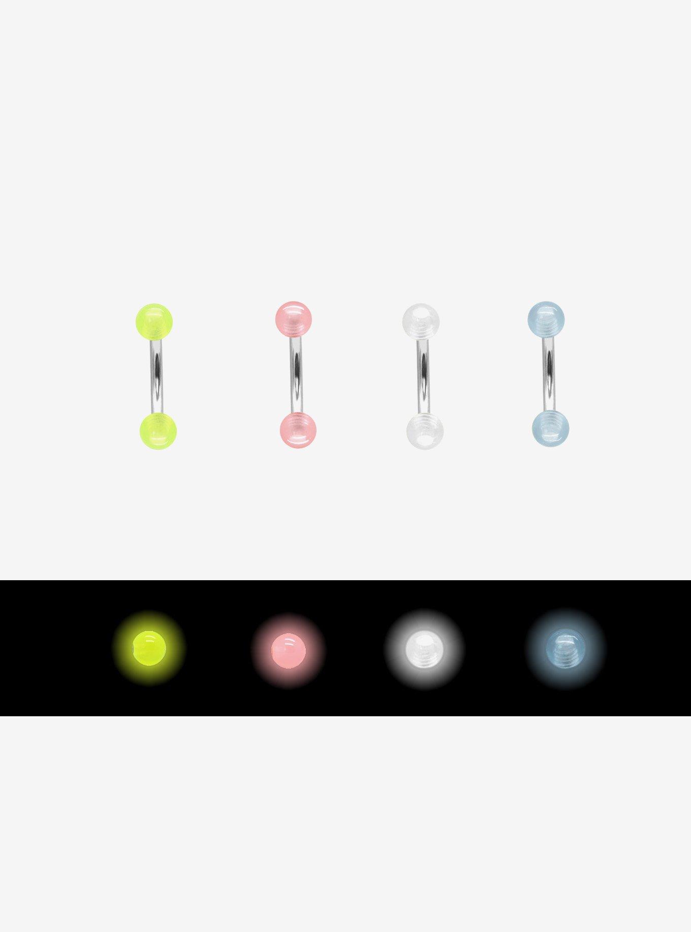 16G Steel Glow-In-The-Dark Eyebrow Barbell 4 Pack, , hi-res