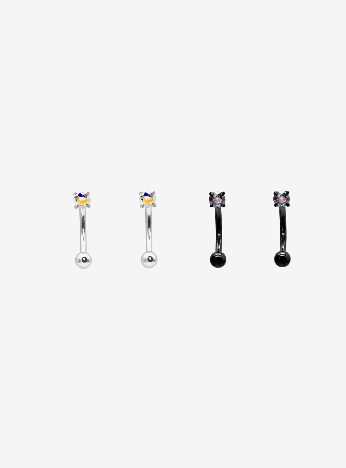 16G Steel Silver & Black Eyebrow Barbell 4 Pack, , hi-res