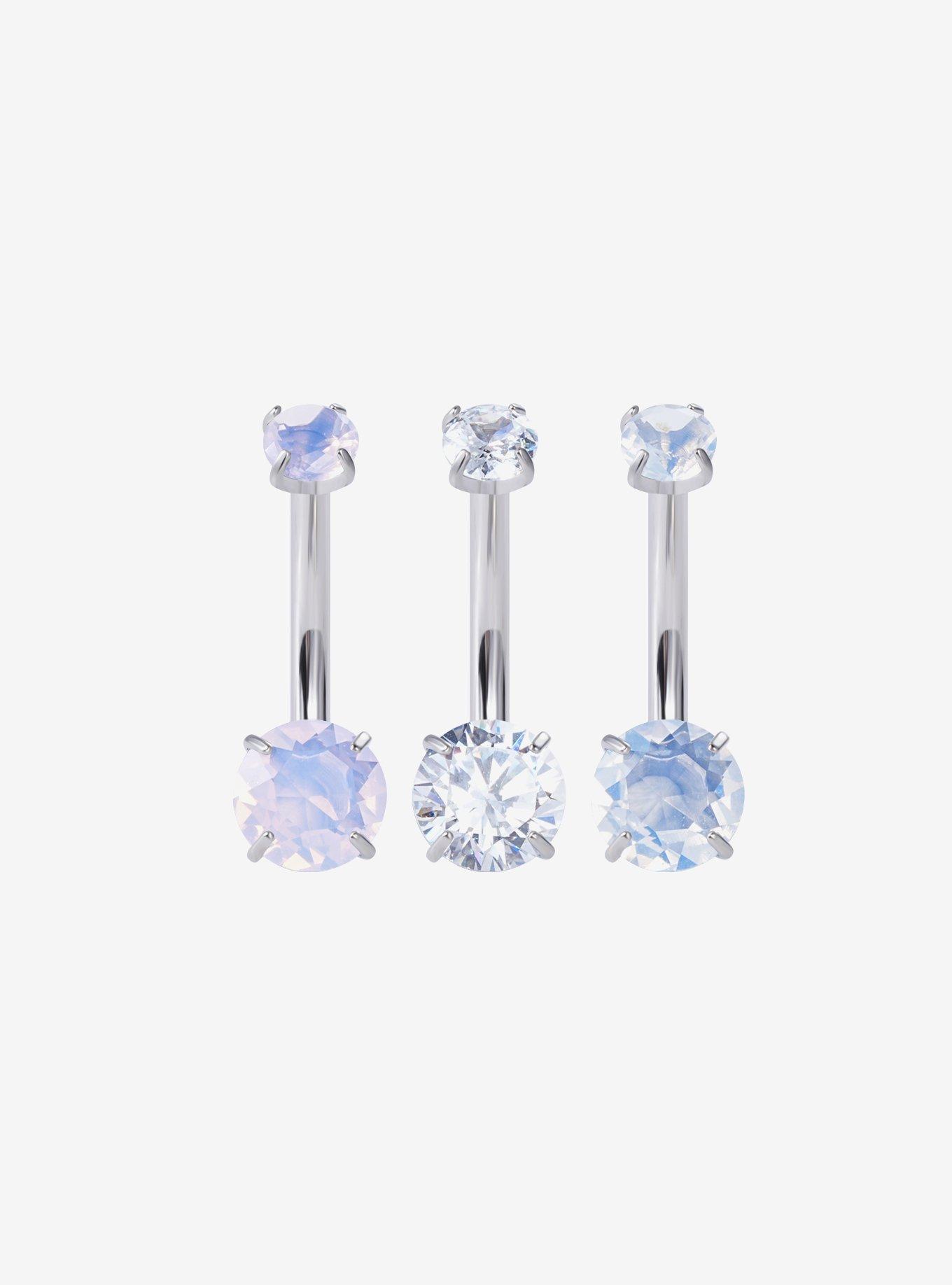 14G Steel Silver Opal Effect Gem Eyebrow Barbell 3 Pack