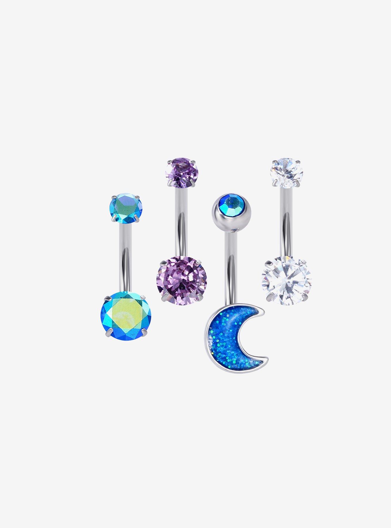 14G Glitter Moon & Gem Eyebrow Barbell 4 Pack, , hi-res