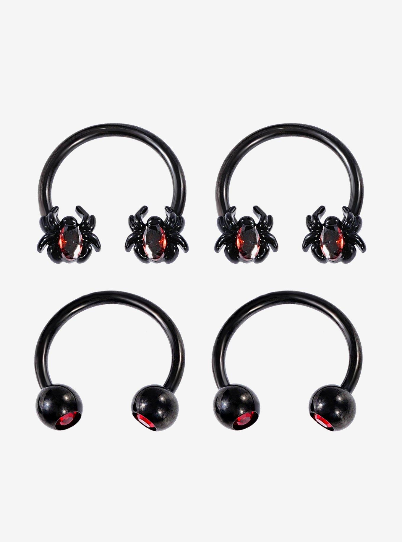 Steel Black Spider & Gem Circular Barbell 4 Pack, , hi-res
