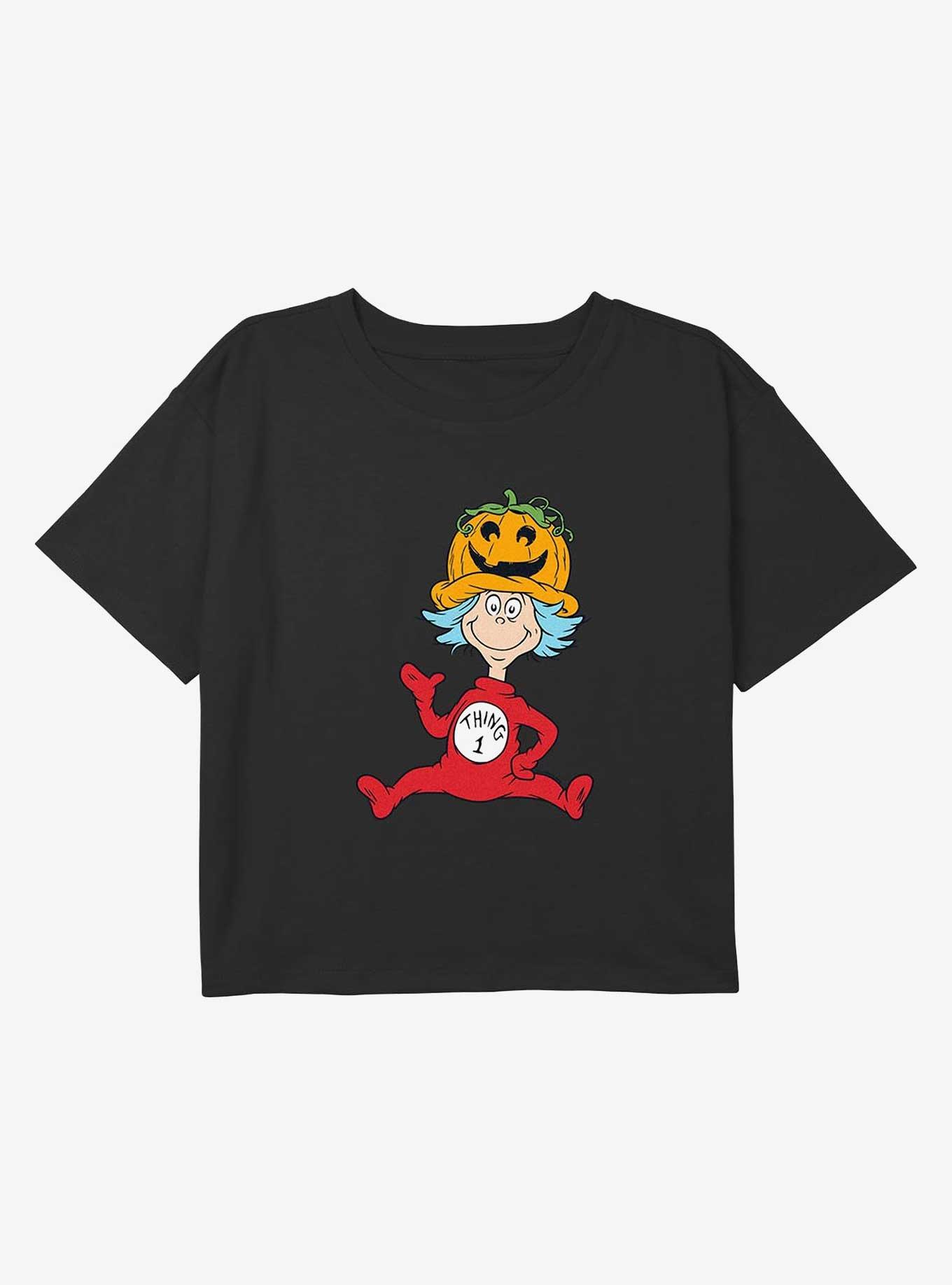 Dr Sesuss Pumpkin Hat Thing 1 Youth Girls Boxy Crop T-Shirt, , hi-res