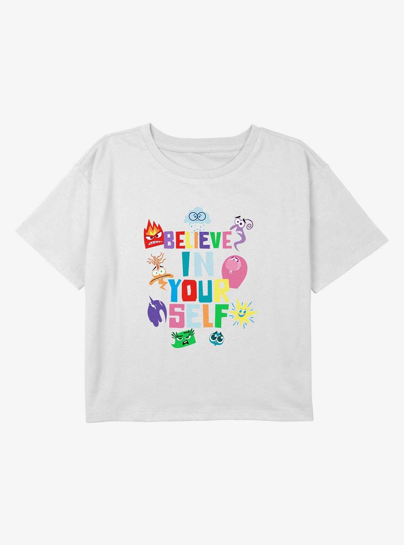 Inside Out Believe In Your Self Youth Girls Boxy Crop T-Shirt, , hi-res