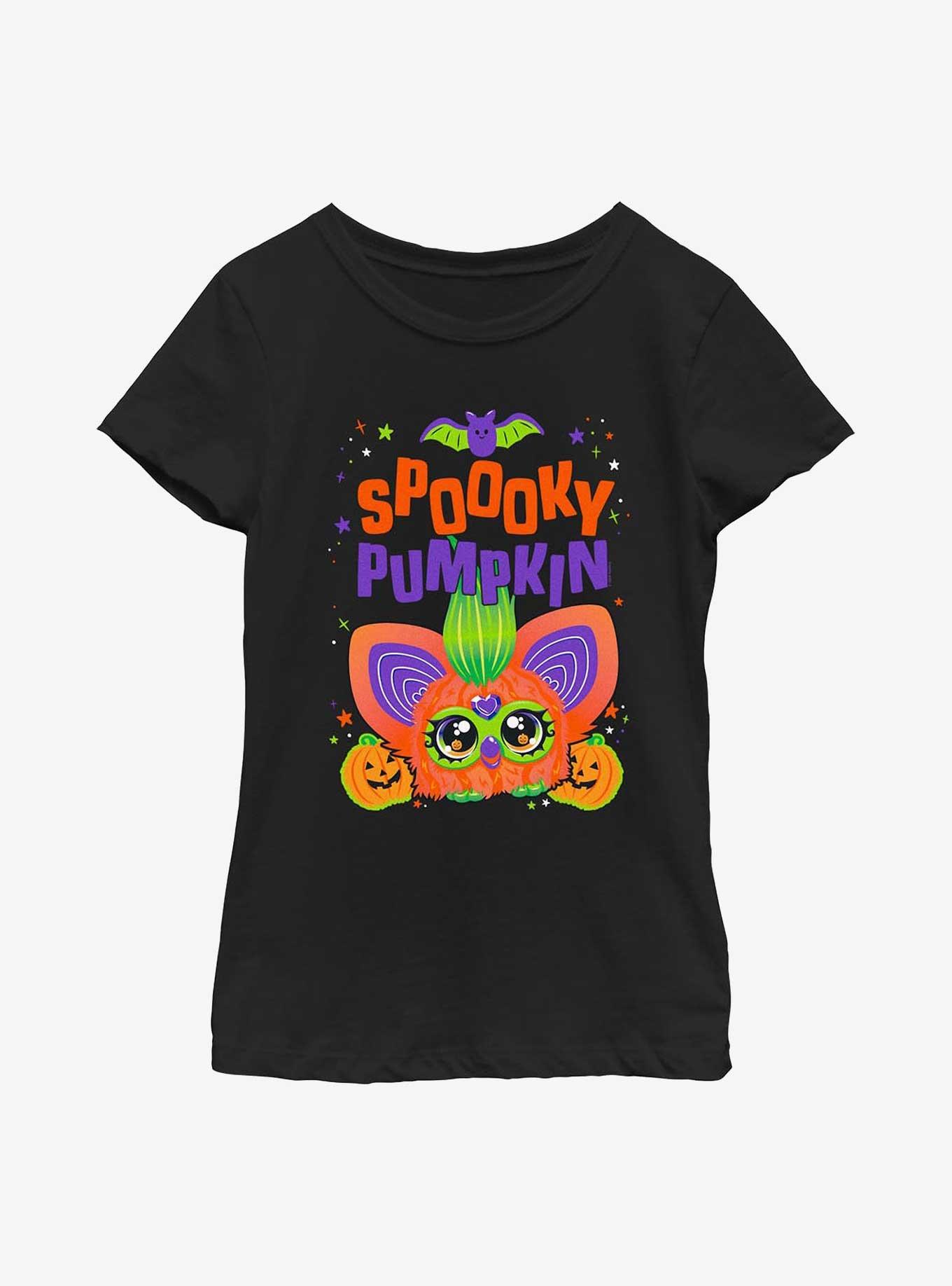 Furby Spooky Pumpkin Youth Girls T-Shirt, BLACK, hi-res