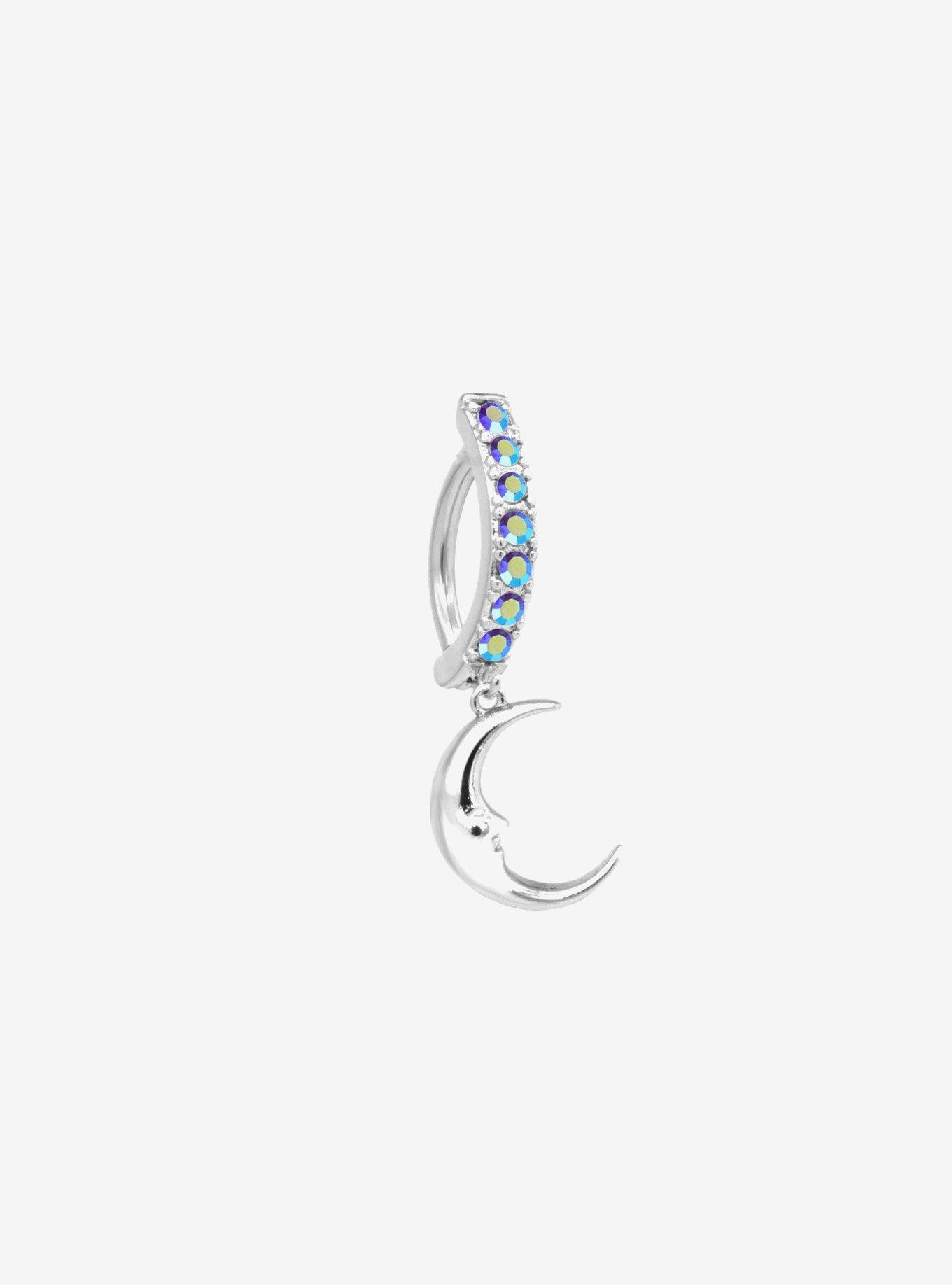 14G Steel Moon Bling Navel Hinged Clicker, , hi-res