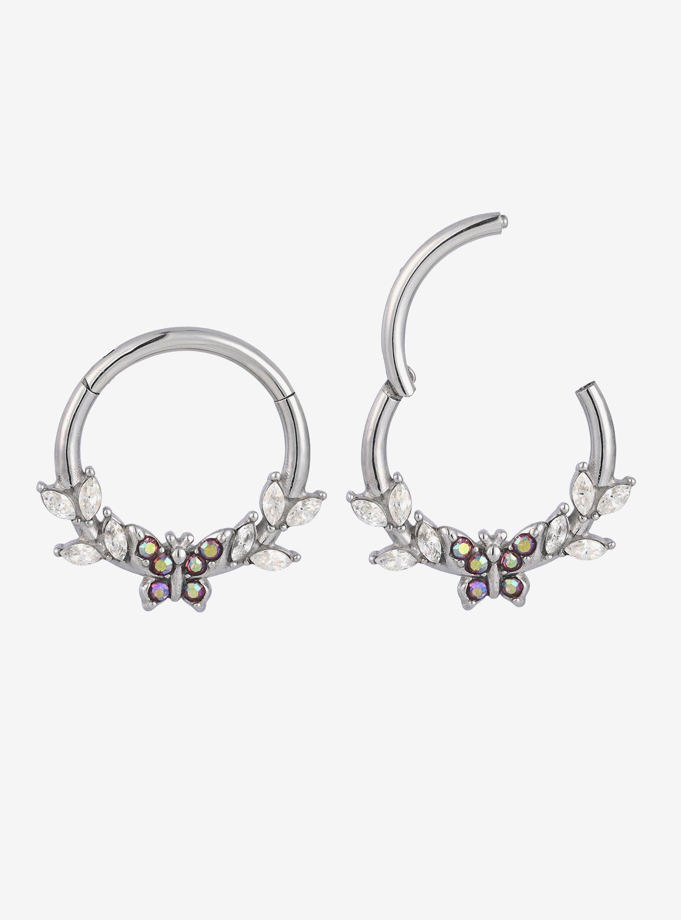 Steel Butterfly Leaf Bling Hinged Clicker, , hi-res