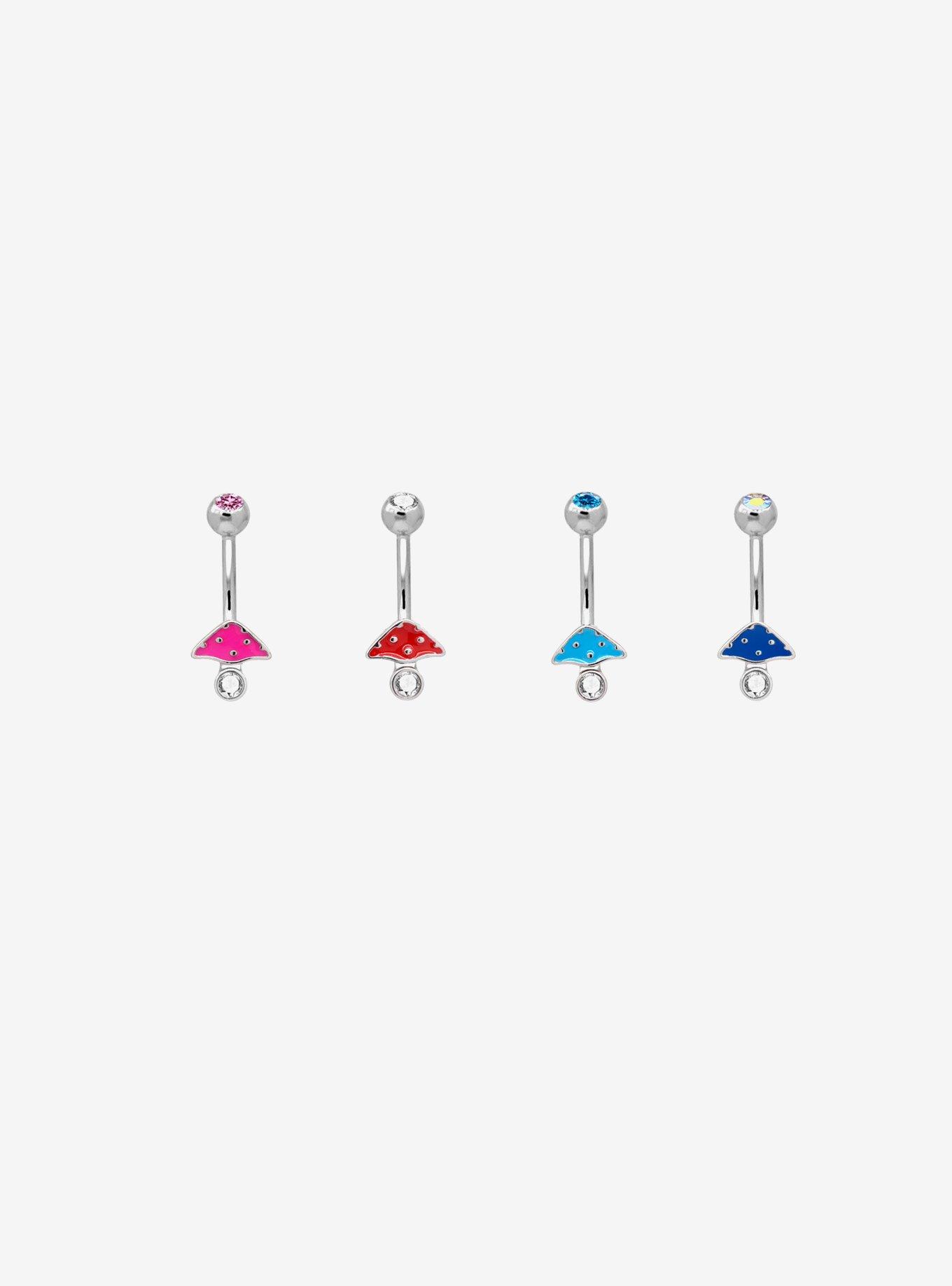 14G Steel Silver Mushroom Eyebrow Barbell 4 Pack, , hi-res