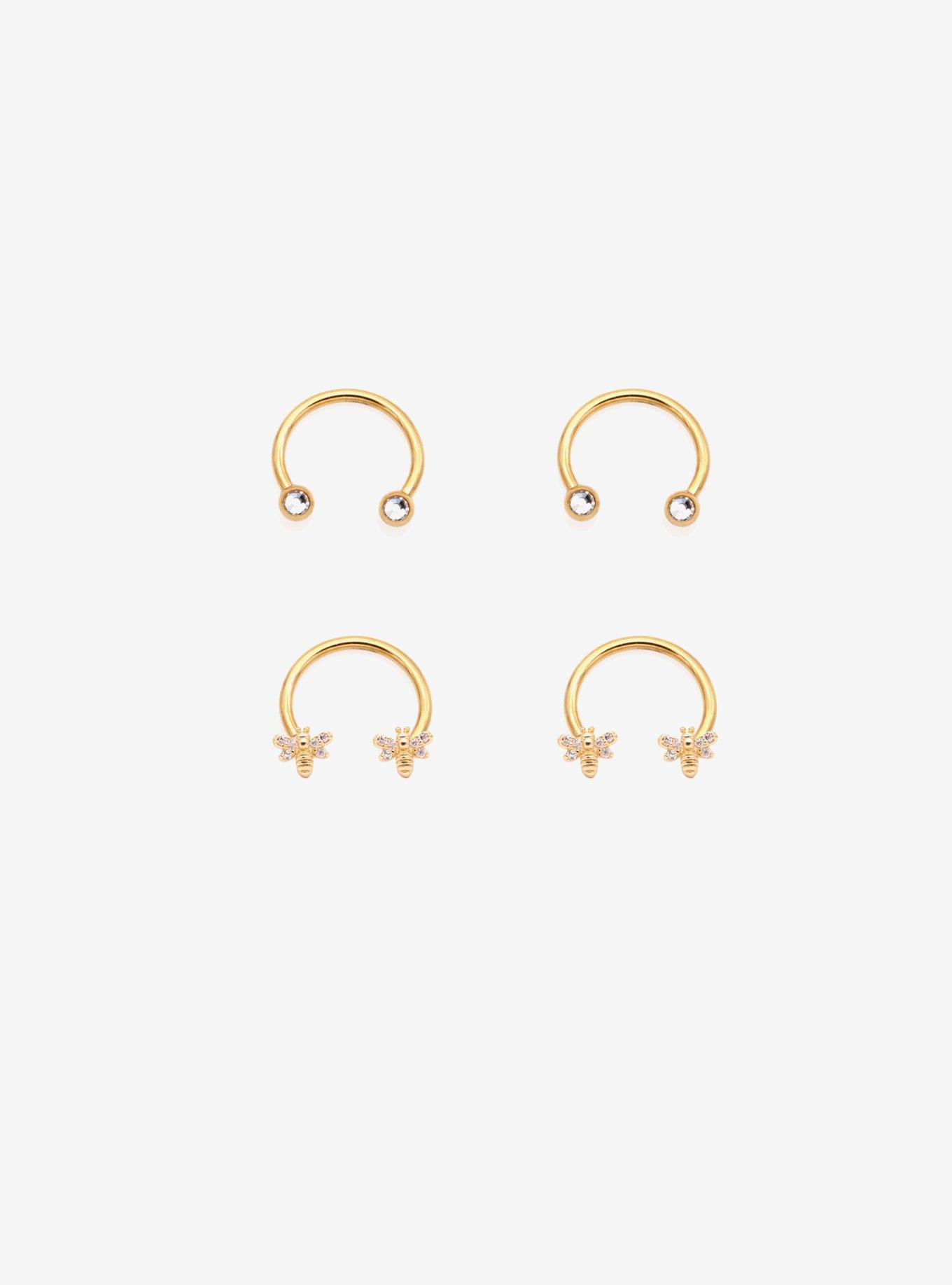 Steel Gold Bee & Gem Curved Barbell 4 Pack, , hi-res