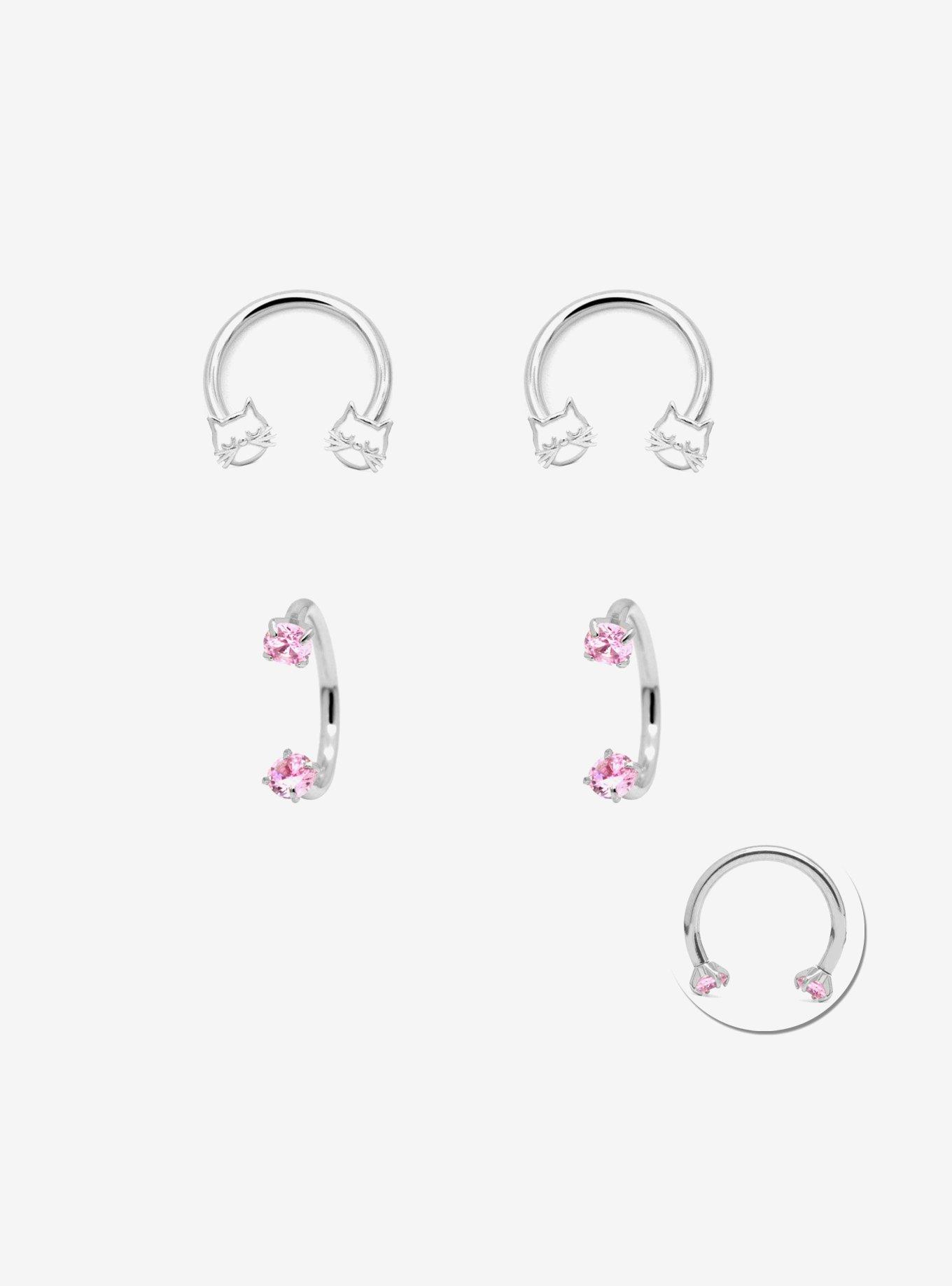 Steel Silver Cat & Gem Curved Barbell 4 Pack, , hi-res