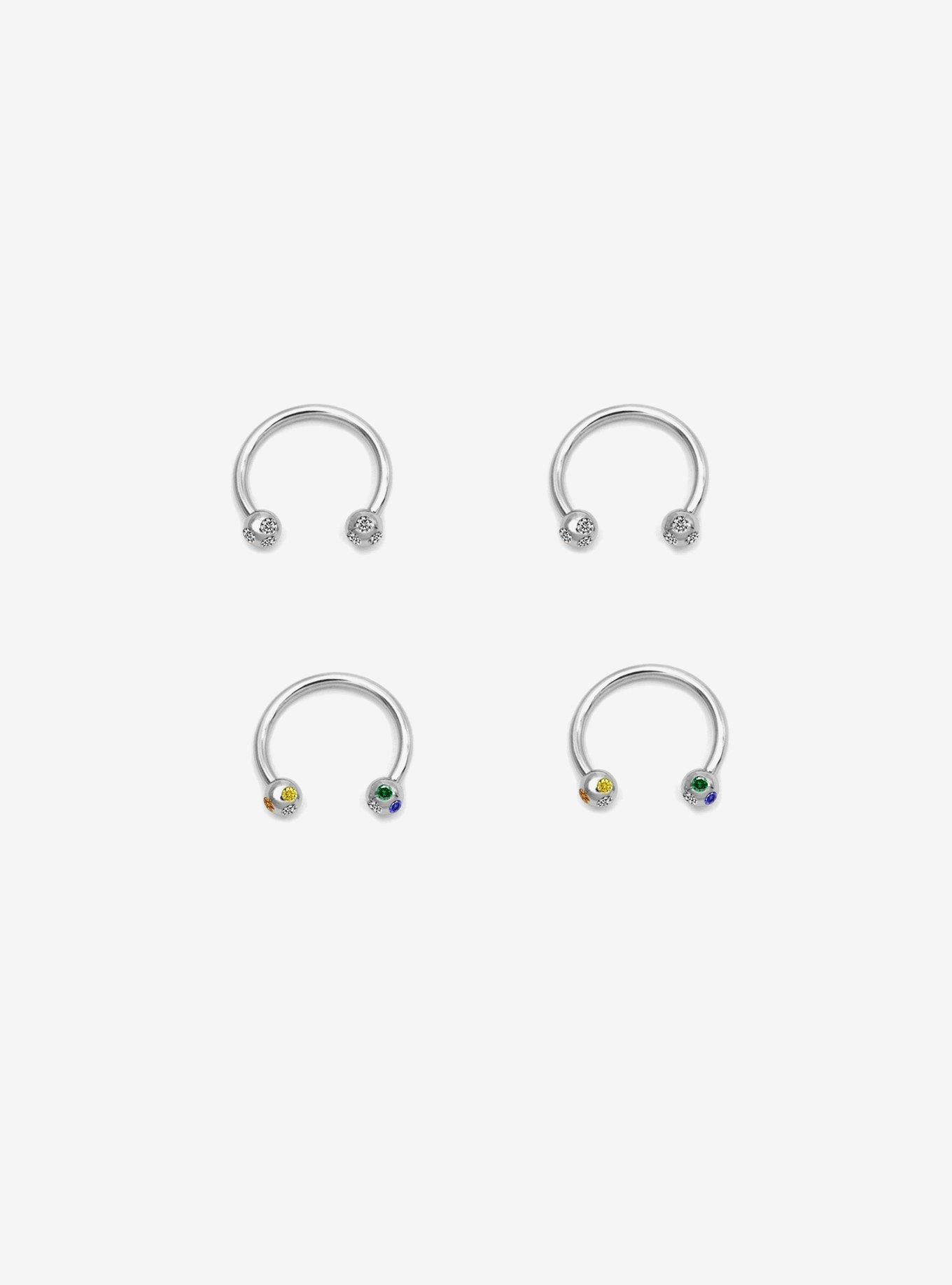 Steel Silver Rainbow Gem Curved Barbell 4 Pack, , hi-res