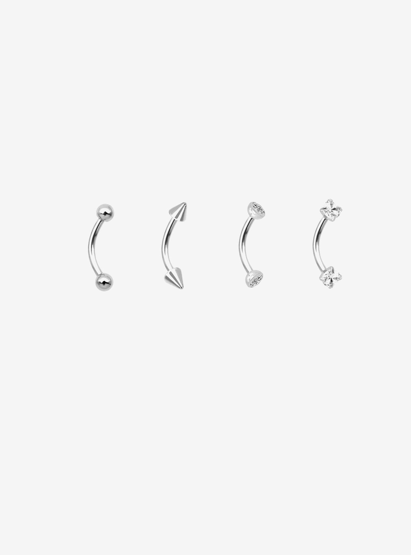 16G Steel Silver Basic Eyebrow Barbell 4 Pack, , hi-res