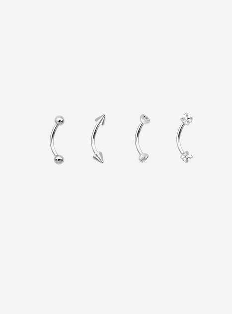16G Steel Silver Basic Eyebrow Barbell 4 Pack | Hot Topic