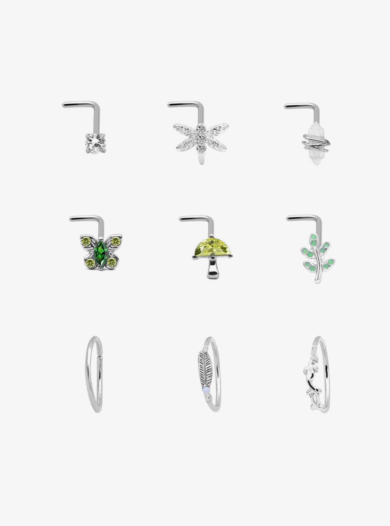 Steel Silver Mushroom & Bug Nose Stud & Hoop 9 Pack, , hi-res