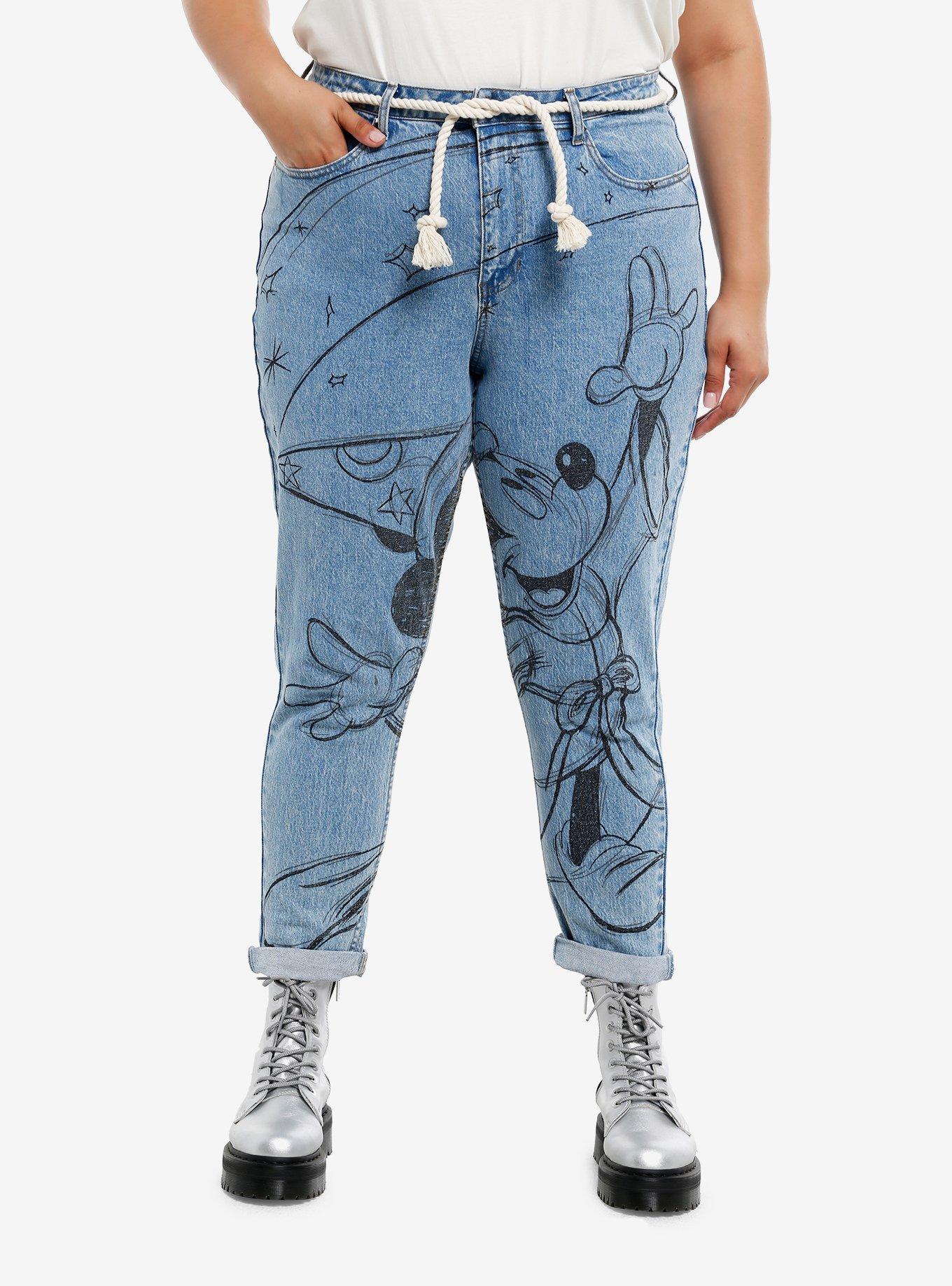 Her Universe Disney Fantasia The Sorcerer's Apprentice Mickey Mouse Belted Mom Jeans Plus Size, , hi-res