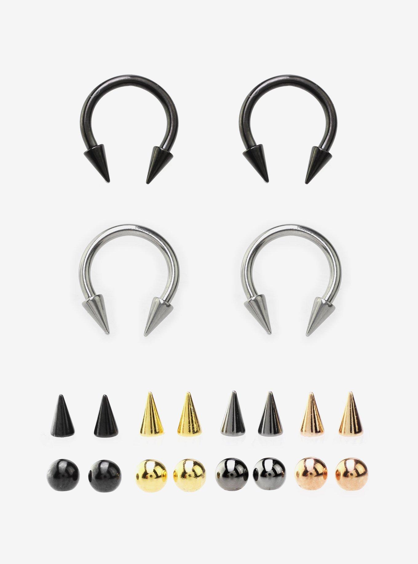 Steel Black & Silver Mixed Metal Spikes Circular Barbell 4 Pack, , hi-res