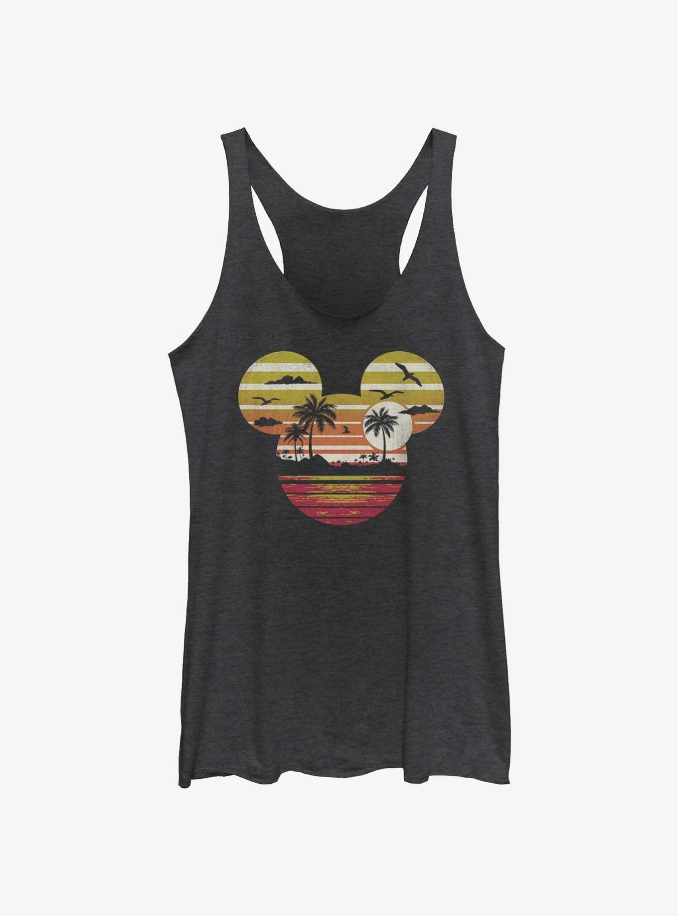 Disney Mickey Mouse Sunset Mouse Head Womens Tank Top, BLK HTR, hi-res