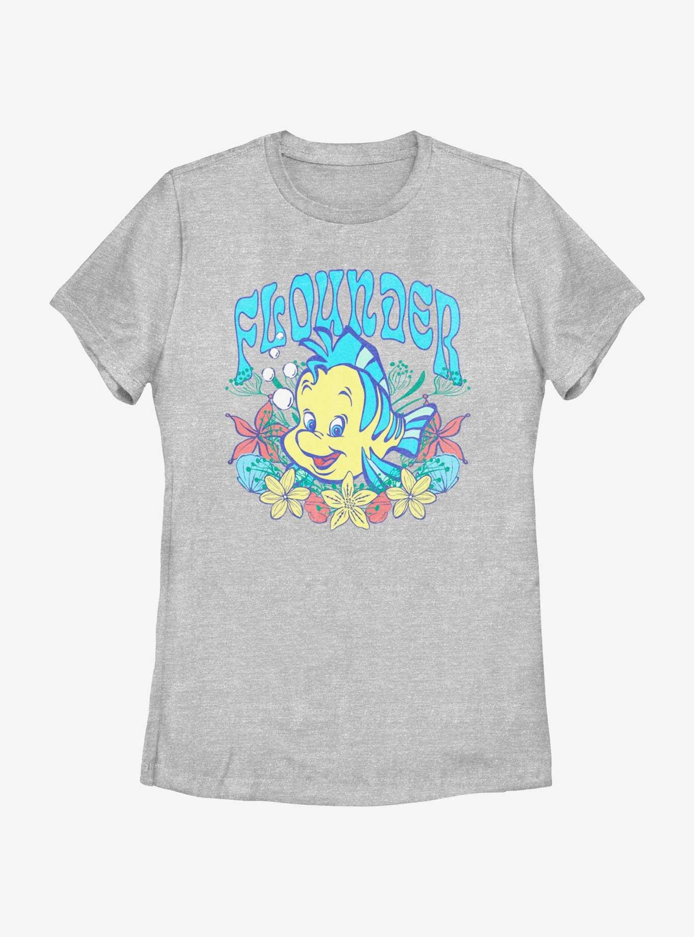 Disney The Little Mermaid Flounder Floral Wreath Womens T-Shirt, ATH HTR, hi-res