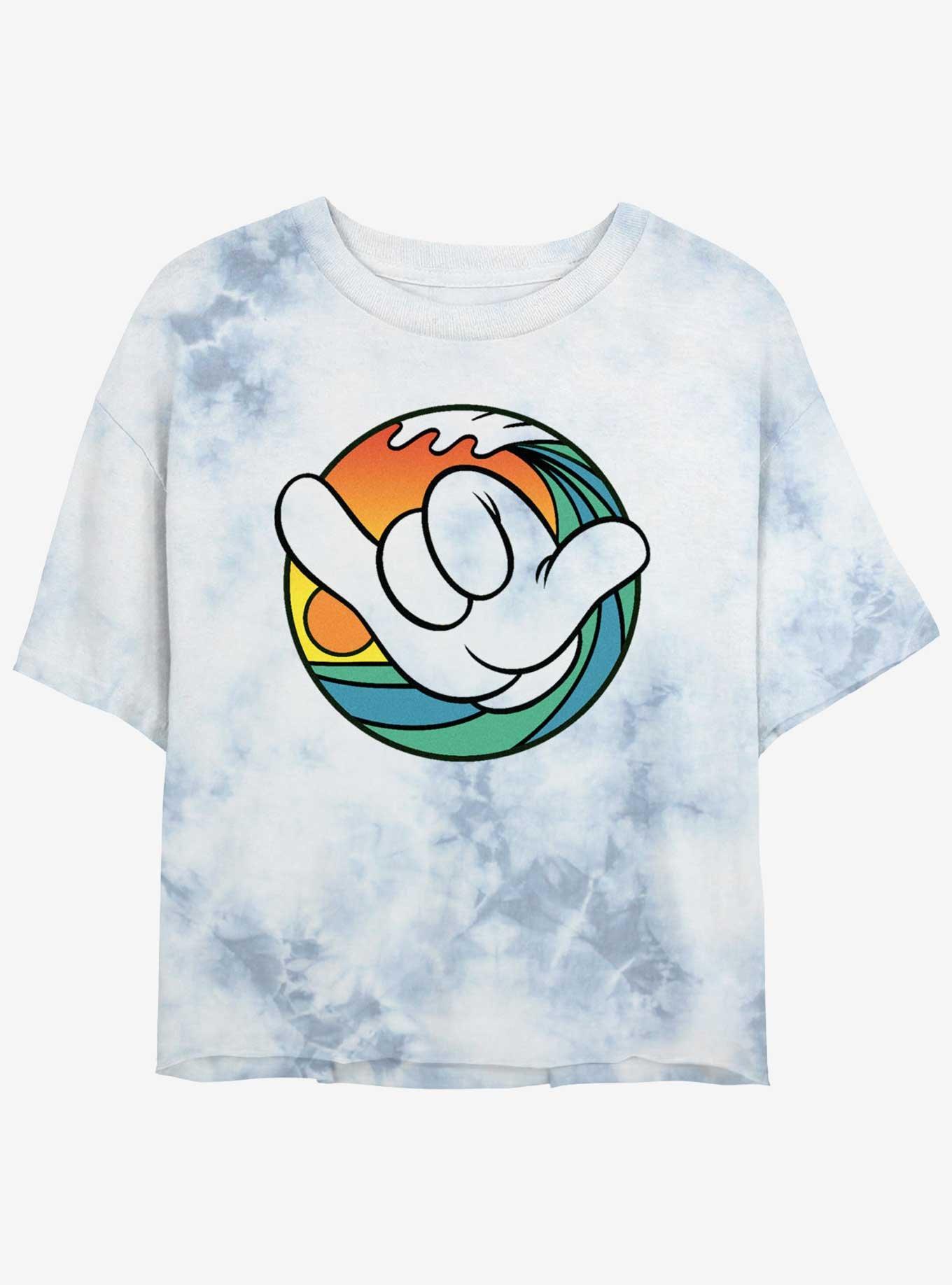 Disney Mickey Mouse Hang Loose Wave Tie Dye Crop Womens T-Shirt, WHITEBLUE, hi-res