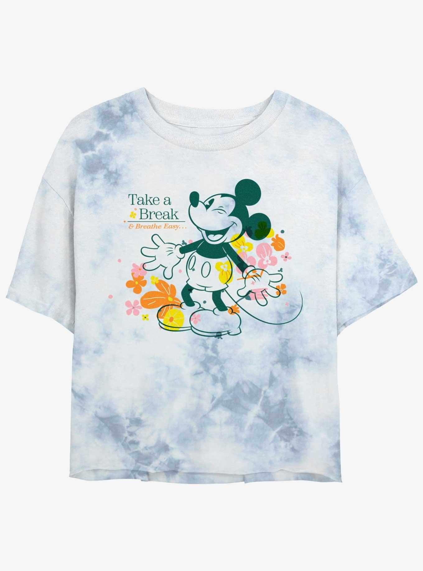 Disney Mickey Mouse Take A Break Tie Dye Crop Womens T-Shirt, WHITEBLUE, hi-res