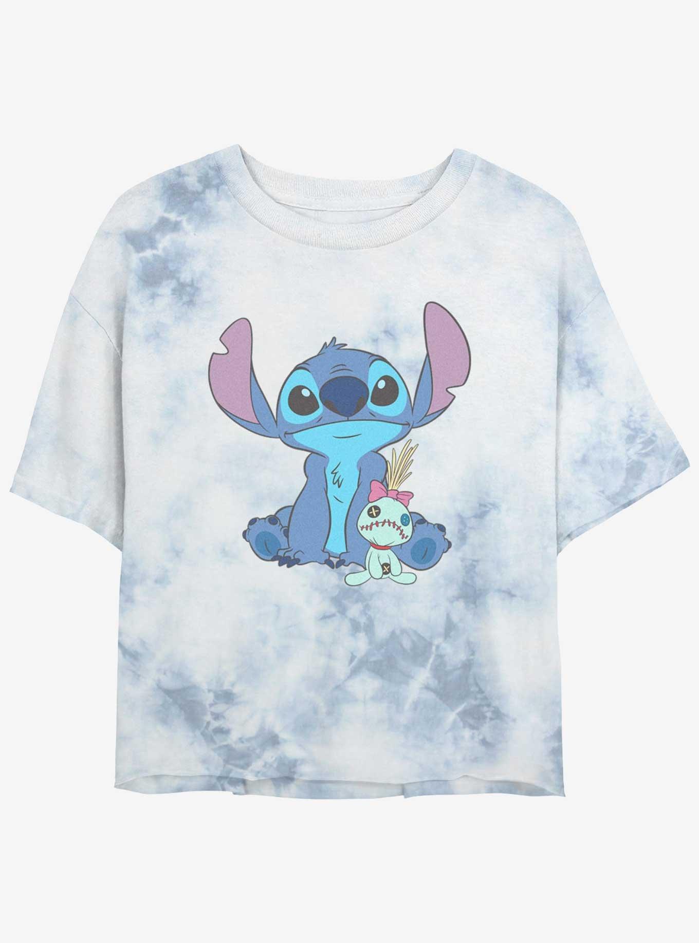 Disney Lilo & Stitch And Scrump Sit Tie Dye Crop Womens T-Shirt, WHITEBLUE, hi-res
