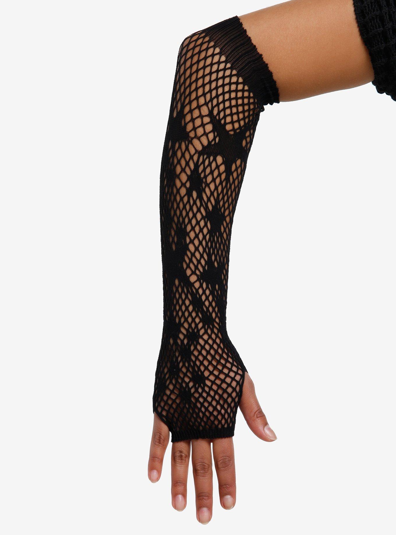 Black Star Fishnet Arm Warmers, , hi-res