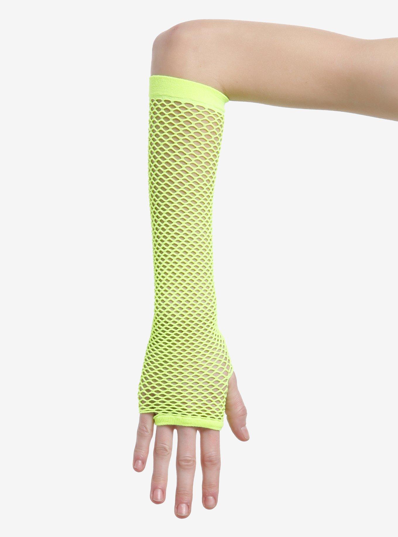 Neon Green Fishnet Arm Warmers, , hi-res