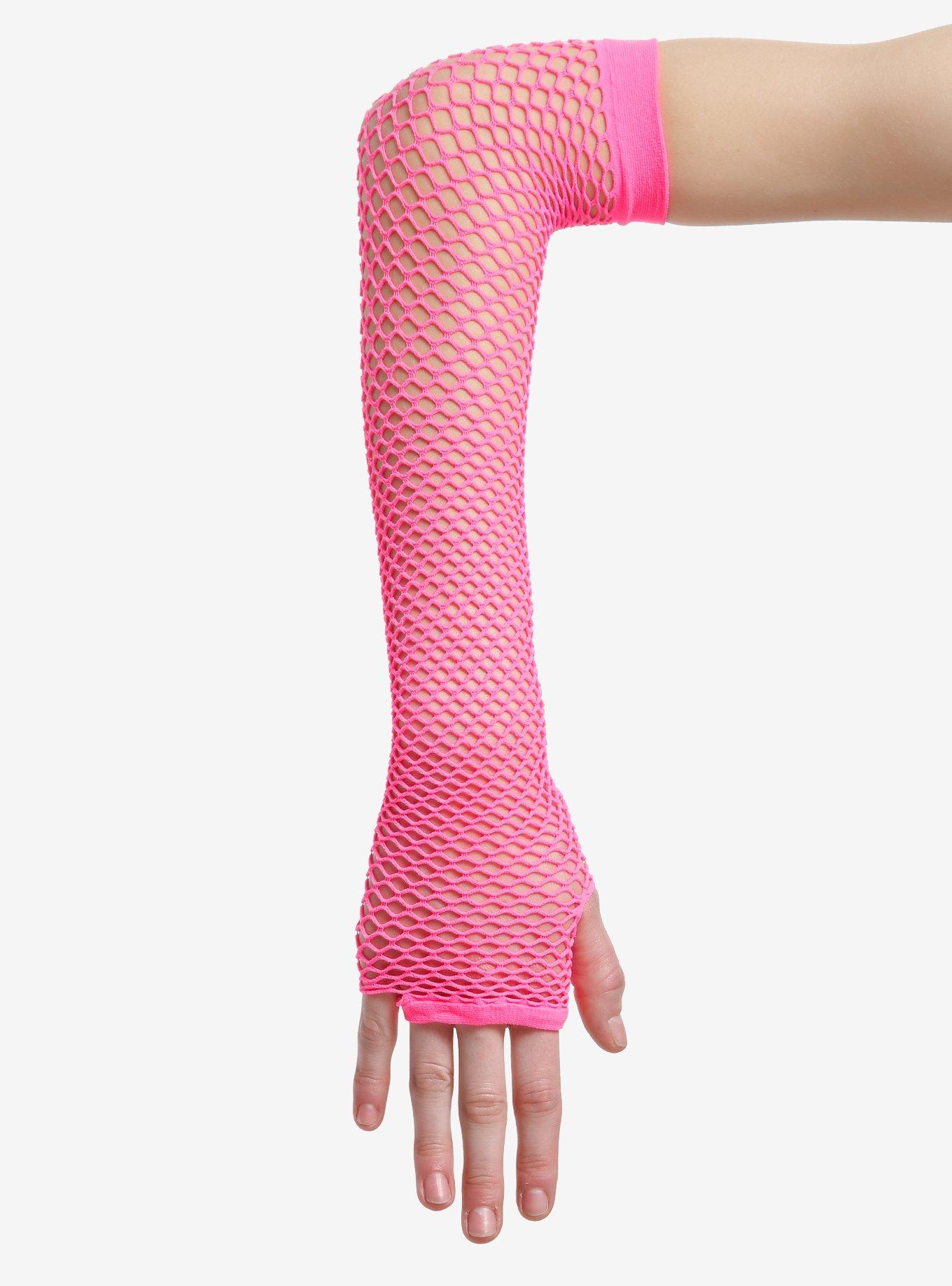 Neon Pink Fishnet Arm Warmers, , hi-res