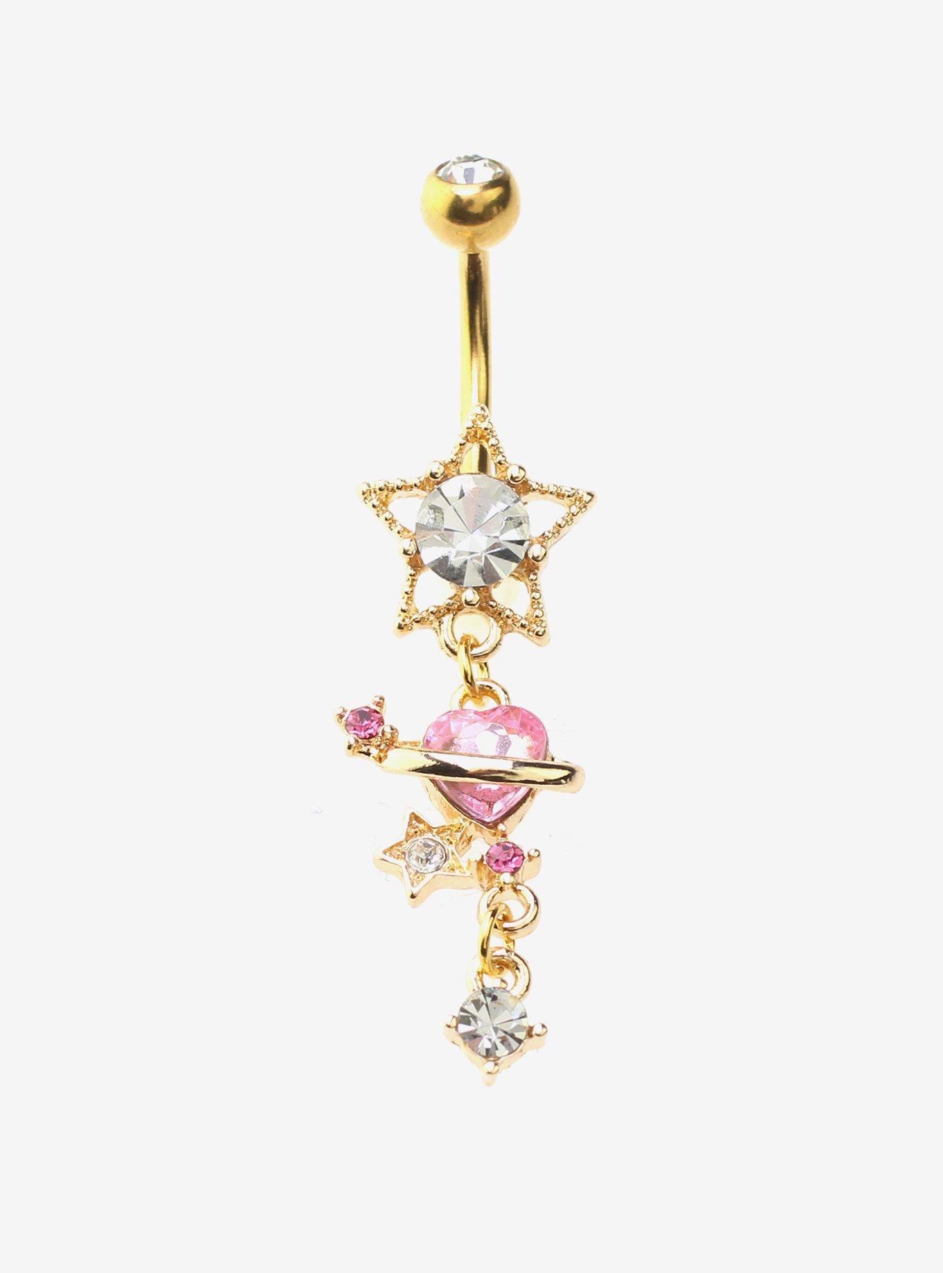14G Steel Star Celestial Heart Navel Barbell, , hi-res