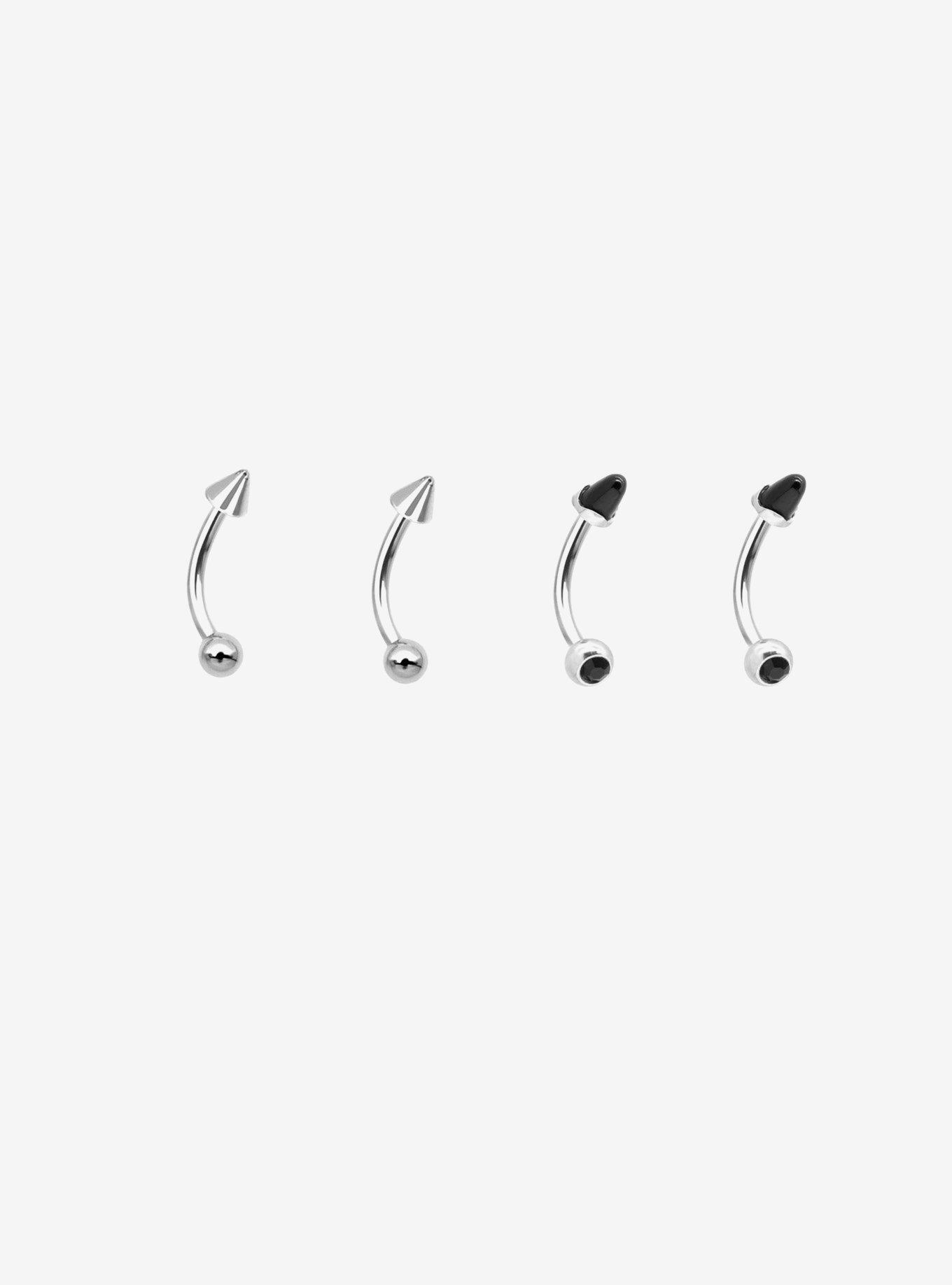 16G Steel Silver Ball Spike & Resin Eyebrow Barbell 4 Pack, , hi-res