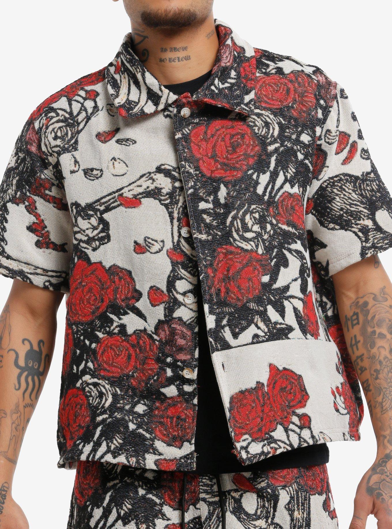 Skeleton Roses Tapestry Woven Button-Up | Hot Topic
