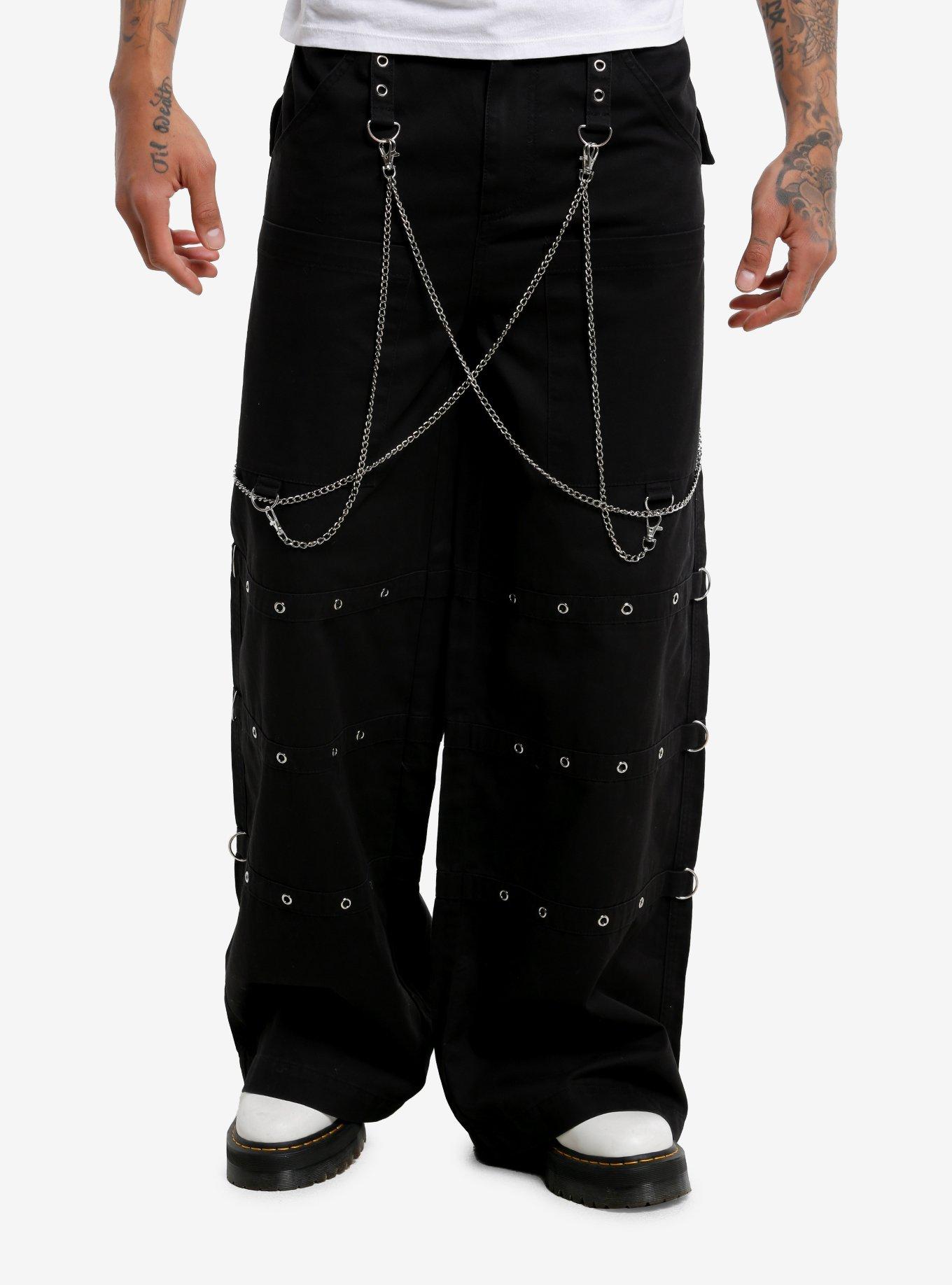 Black & Red Contrast Stitch Denim Shorts With Chains