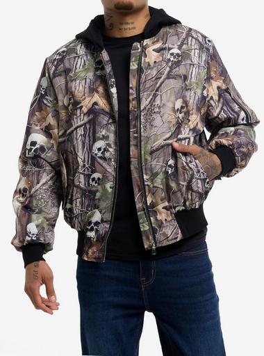 ジャケット・アウター 00s sweat blouson black camo scull y2k Skull Camouflage Hooded Bomber Jacket | Hot Topic