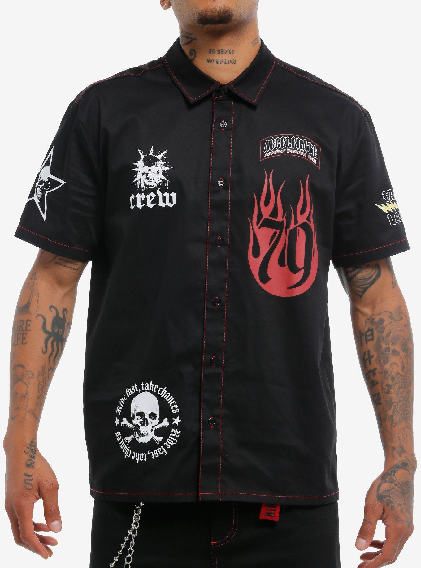 HOTTOPIC Faster Louder Motor Club Woven Button-Up