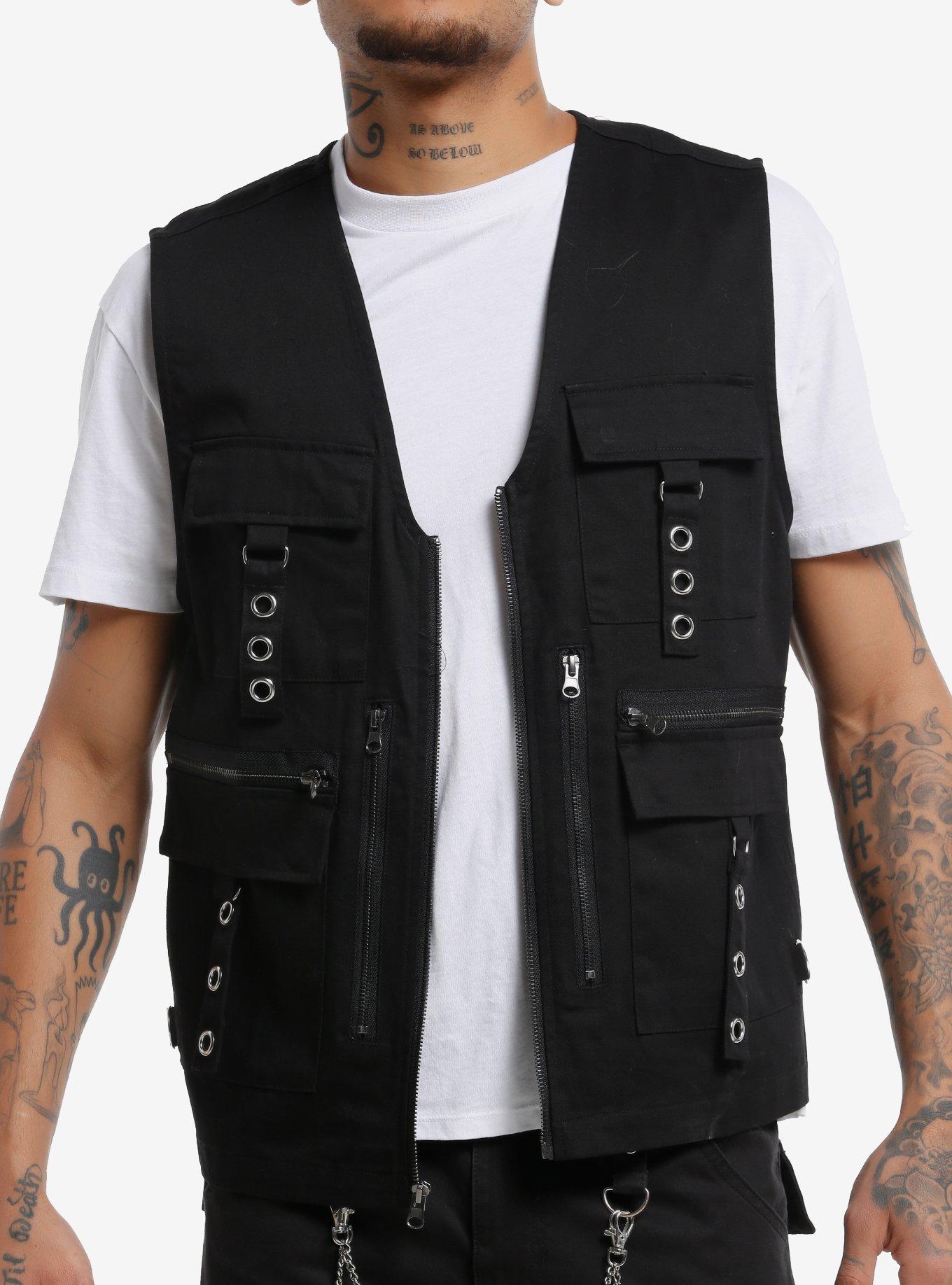 Black Grommet & Zipper Vest