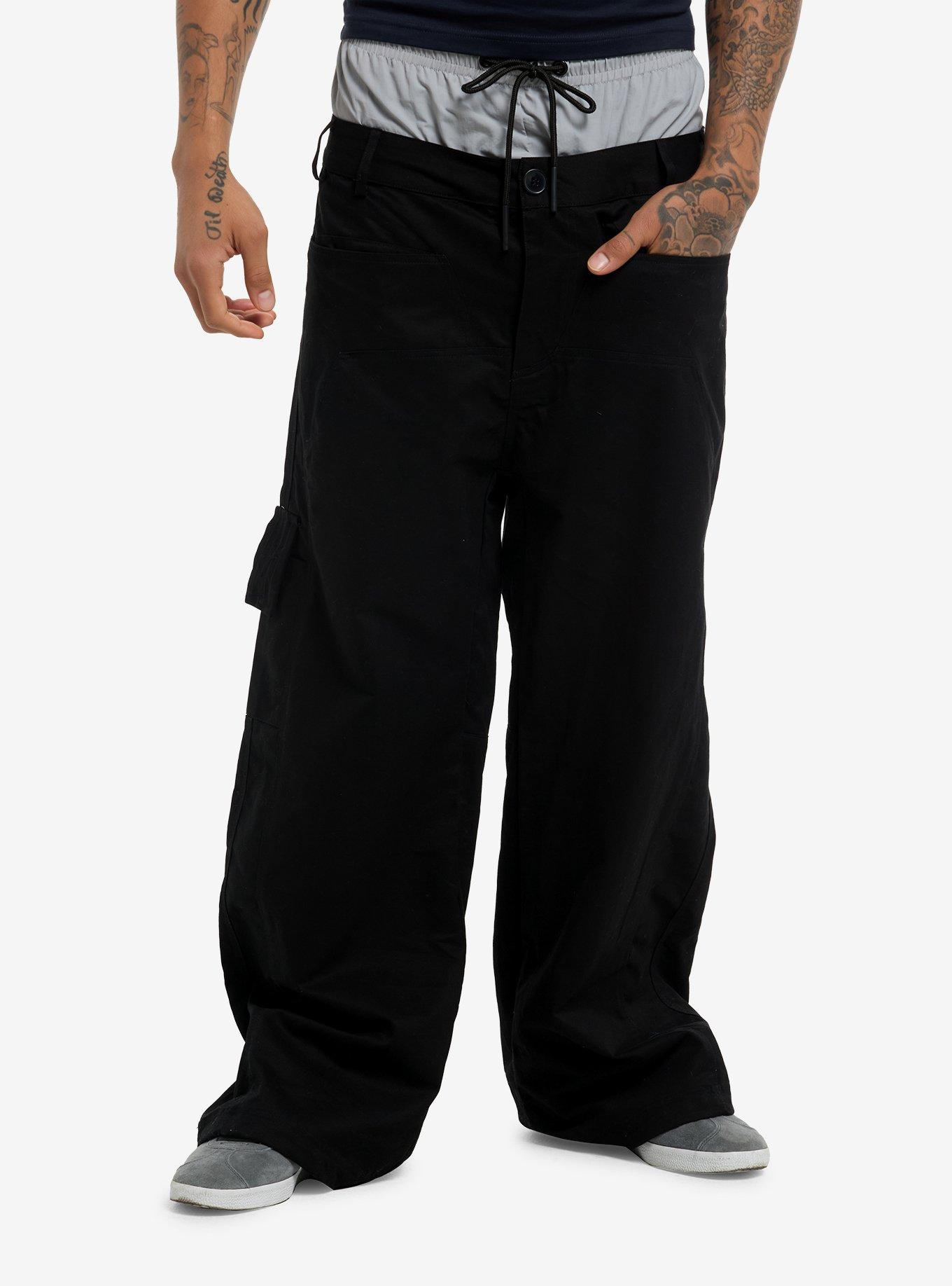 Black & Grey Faux Boxers Wide Leg Pants, , hi-res