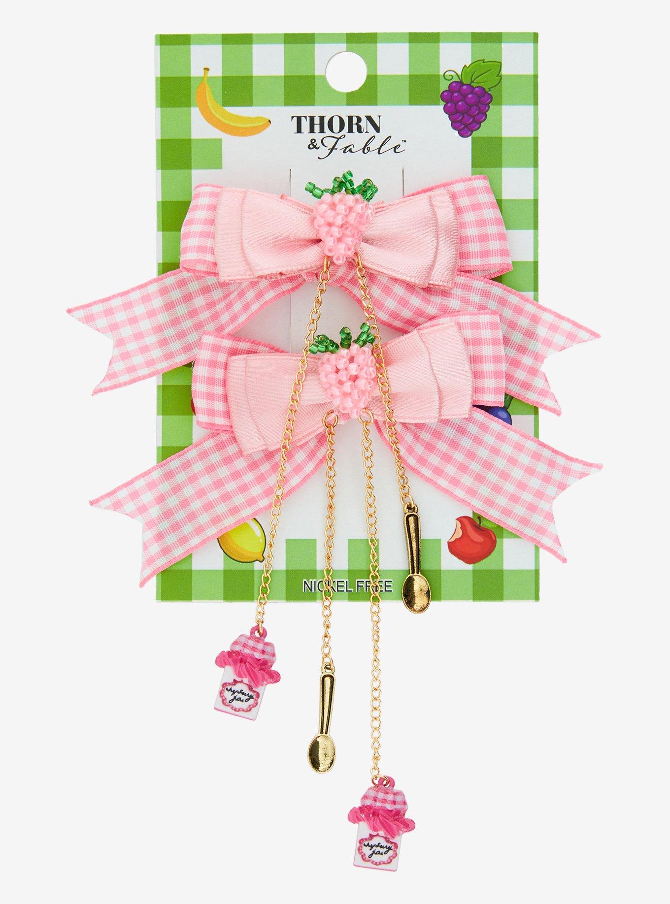 Thorn & Fable Pink Gingham Jam Hair Bow Set, , hi-res