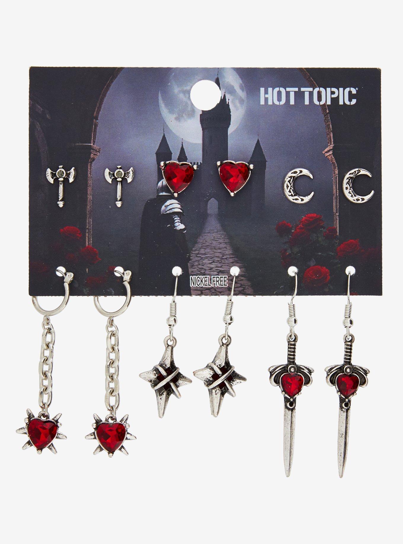 Red Heart Dagger Earring Set, , hi-res