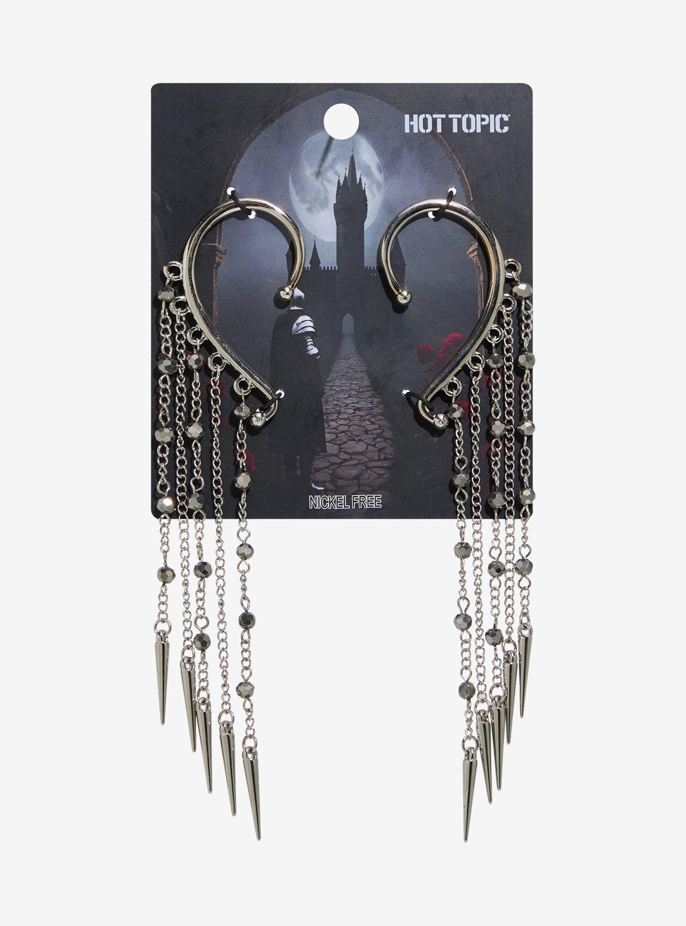 Spike Cascade Chain Ear Cuffs, , hi-res