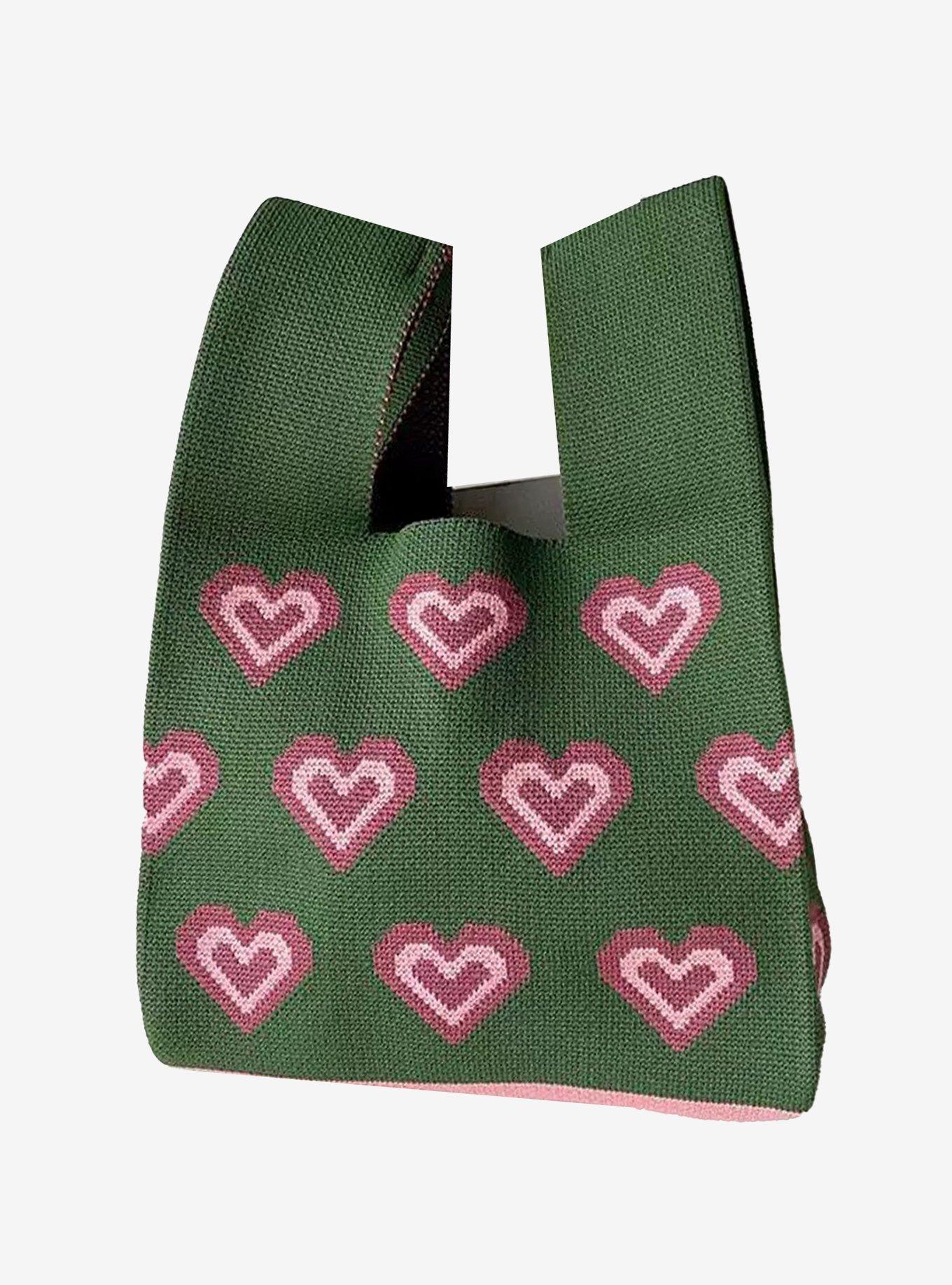 Pink & Green Hearts Knit Tote Bag, , hi-res