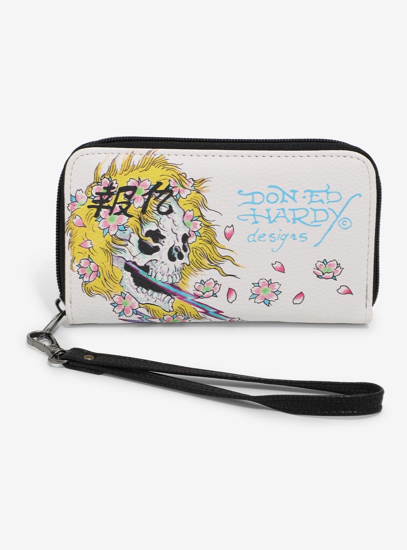 Don Ed Hardy Designs Skull Flowers Zipper Wallet, , hi-res