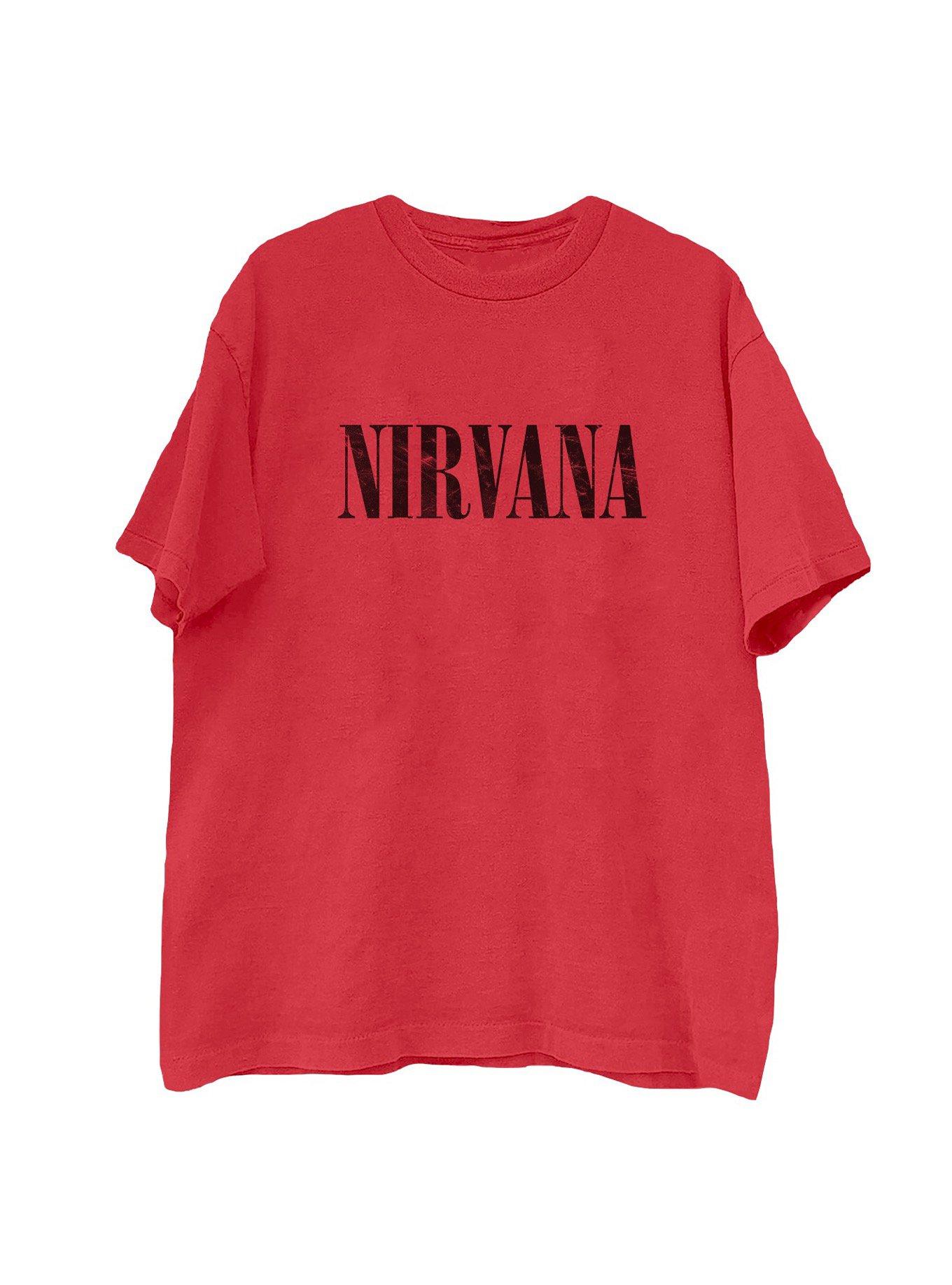 Nirvana Floral Smile Logo Red T-Shirt, , hi-res