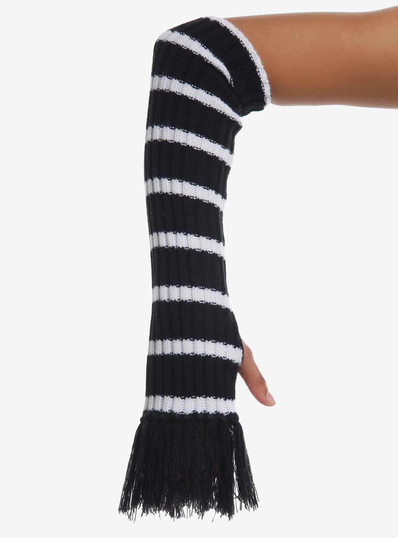 Black & White Stripe Frayed Arm Warmers, , hi-res